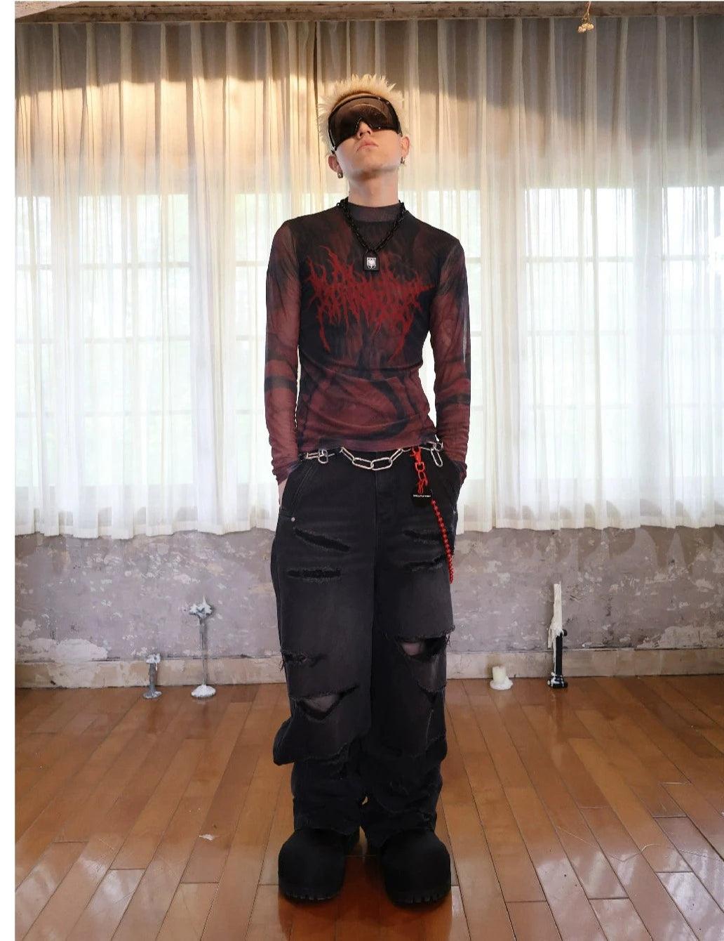 Gothic Metal Band-Style Long-Sleeve Shirt