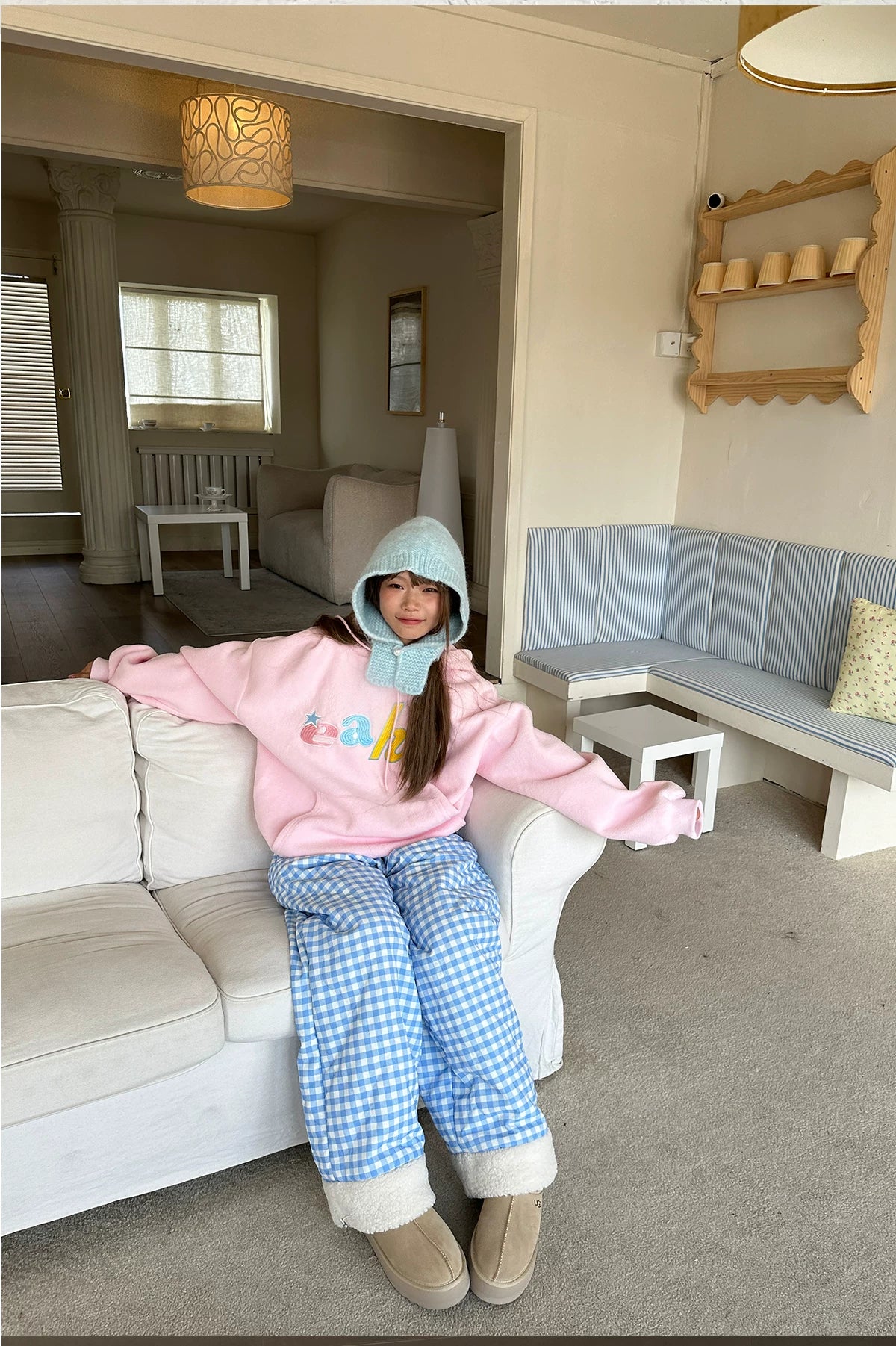 Cotton Candy Check Fleece Cuff Pants