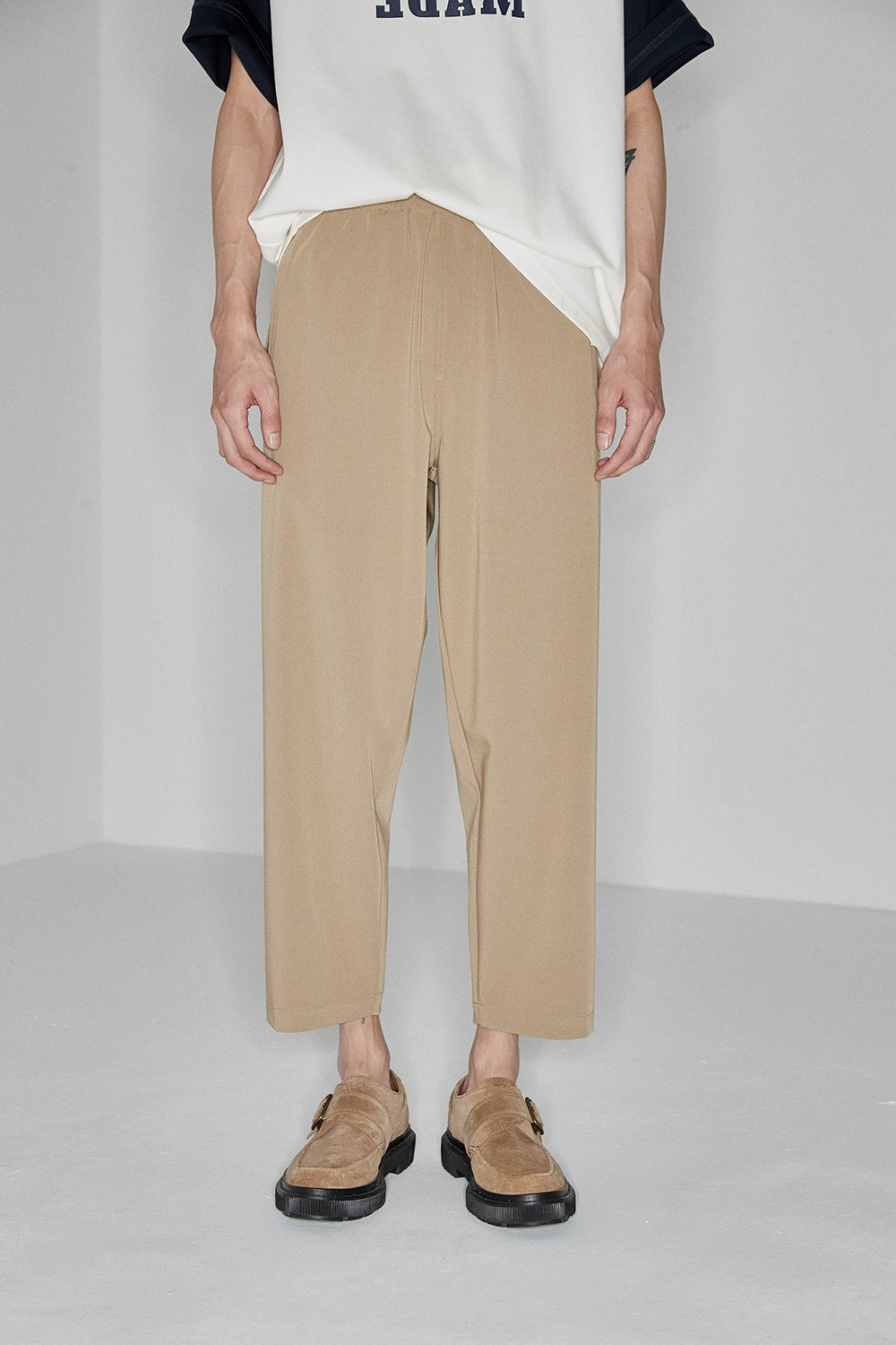 Side Seam-Free Elastic Waist Cropped Pants