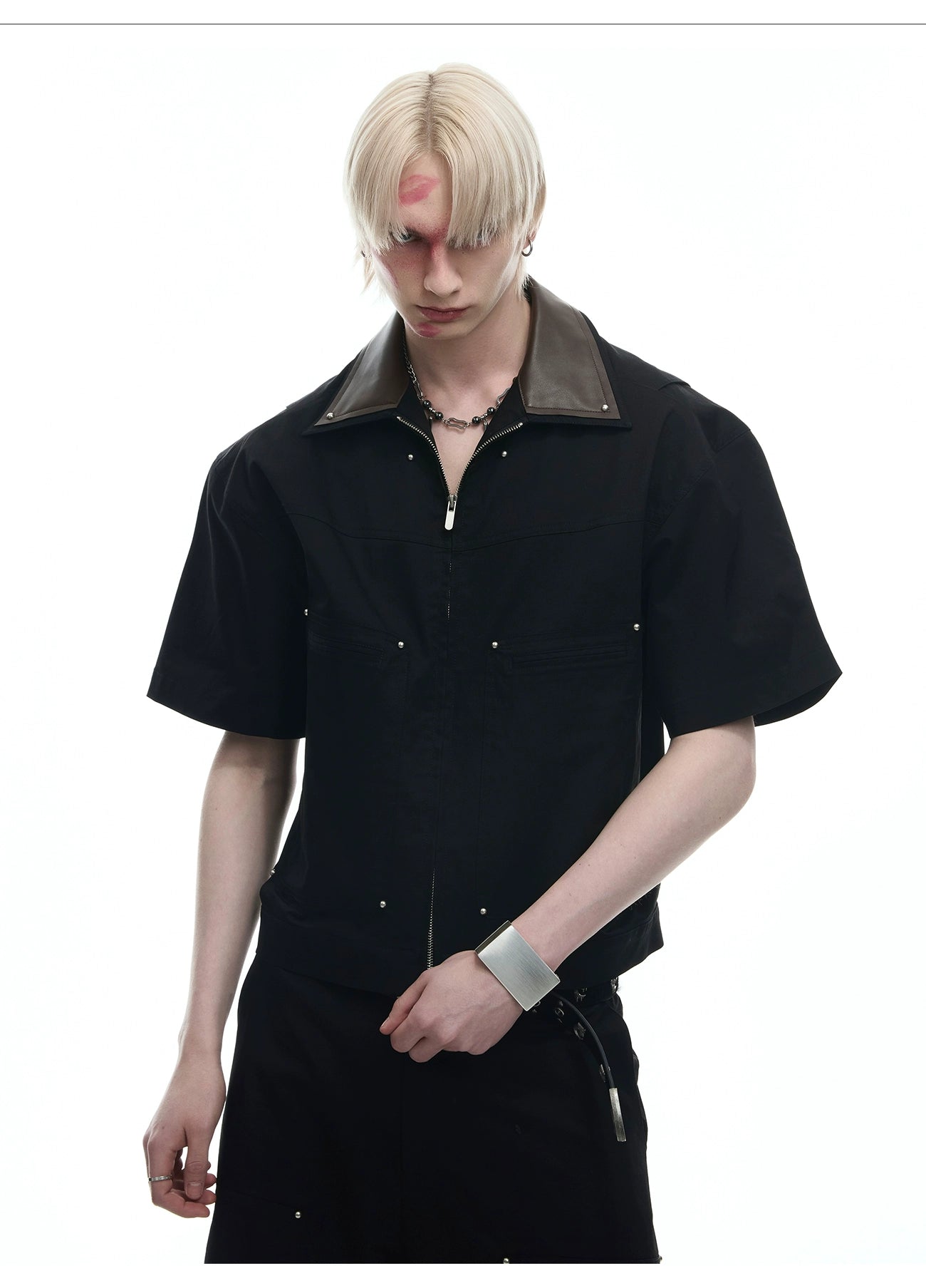 Black Zip-Front Short Sleeve Coverall Jumpsuit