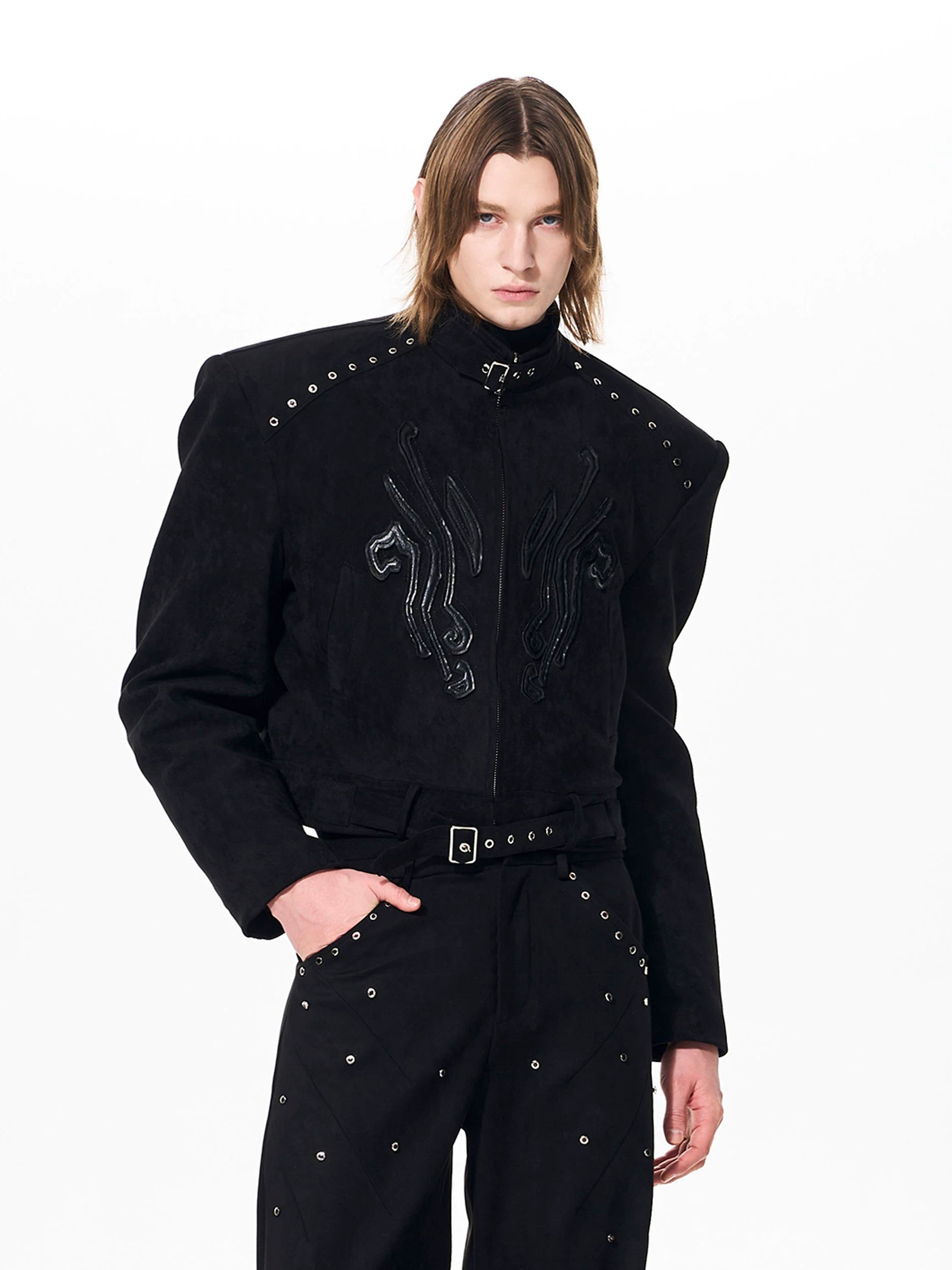 Obsidian Serpent Emblem Cropped Moto Jacket