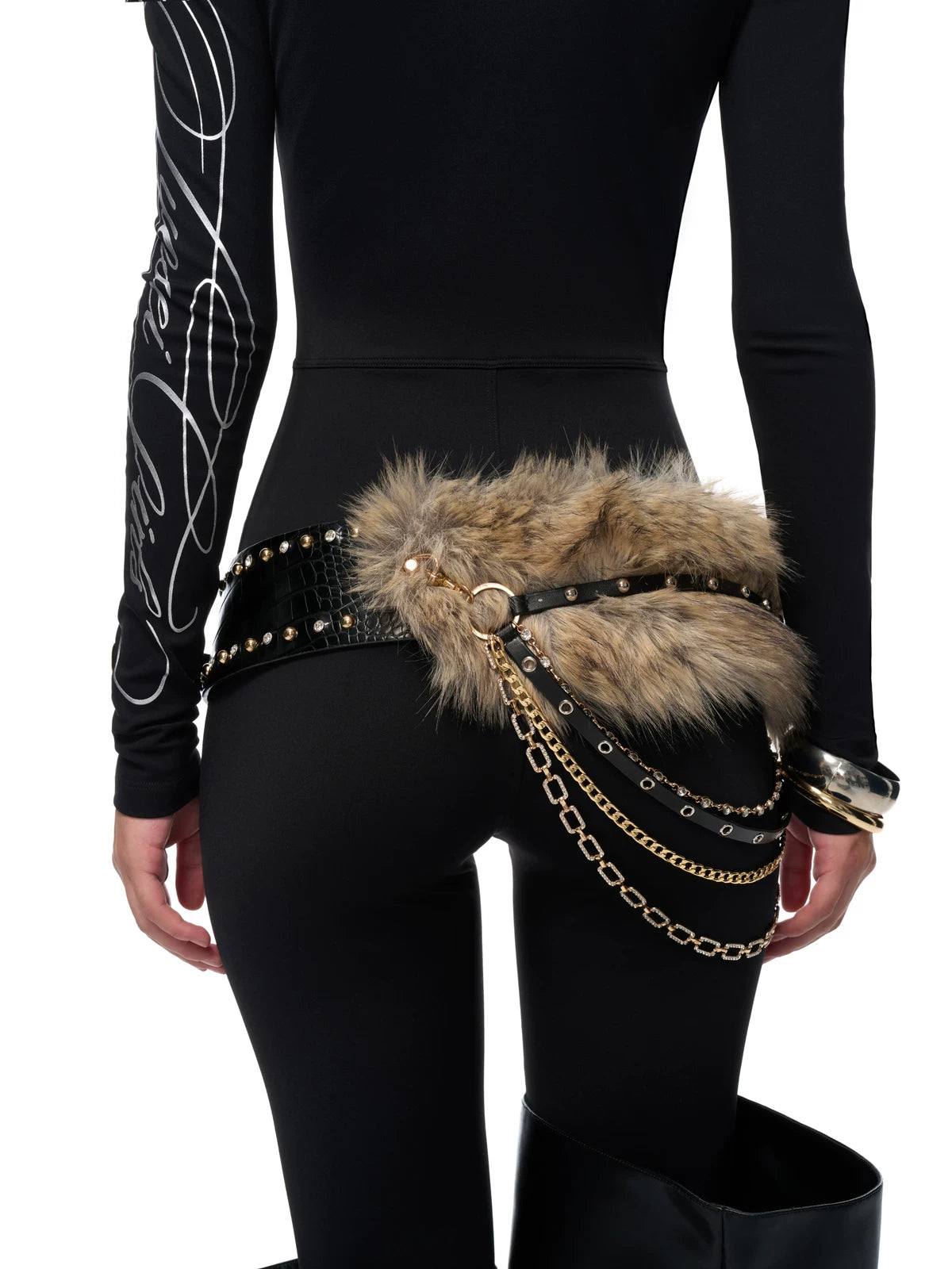 Midnight Prowl Faux‑Fur Chain Belt