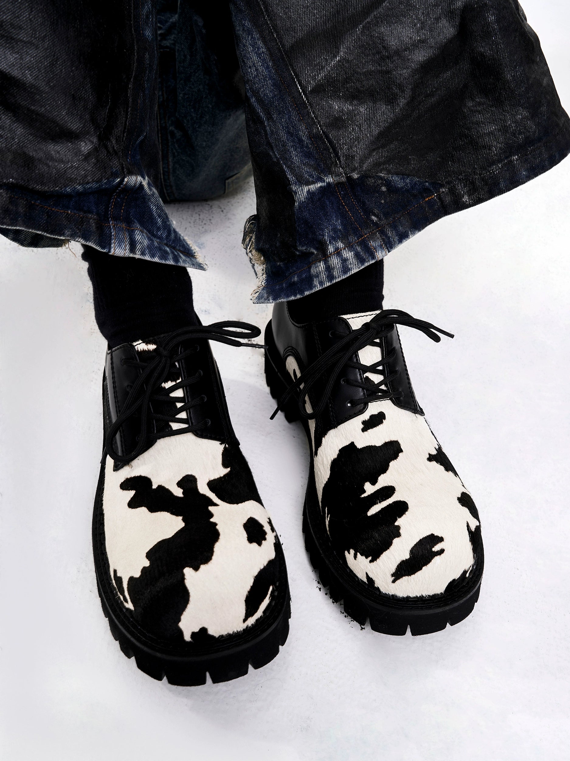 Cow Print Chunky Derby Shoes