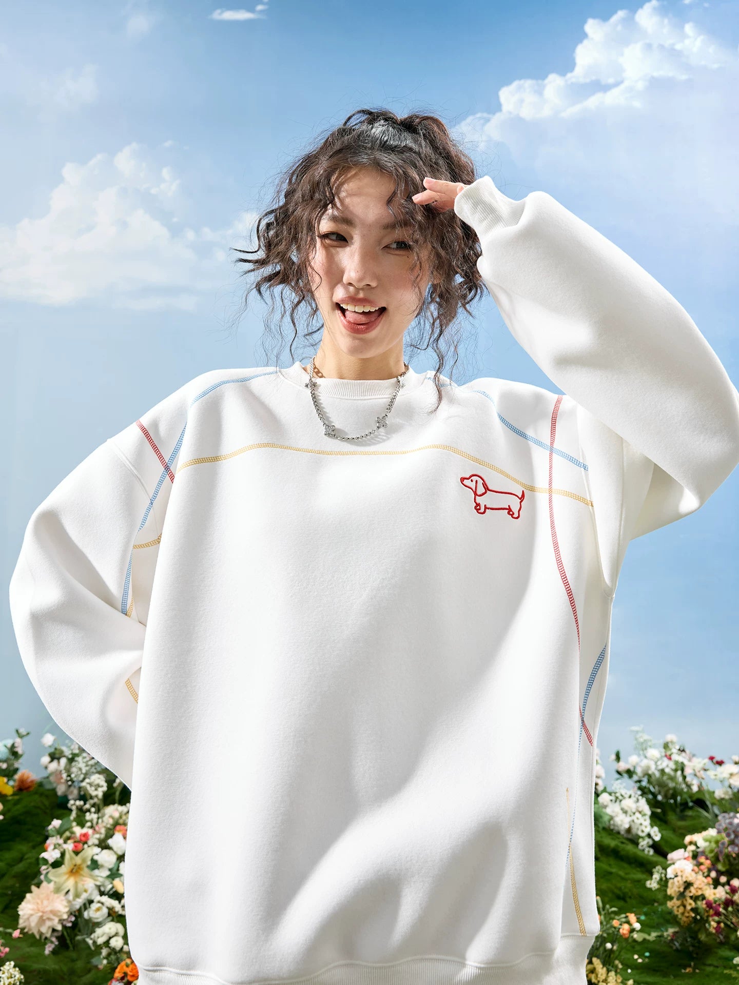 Dachshund Embroidered Oversized Crewneck Sweatshirt