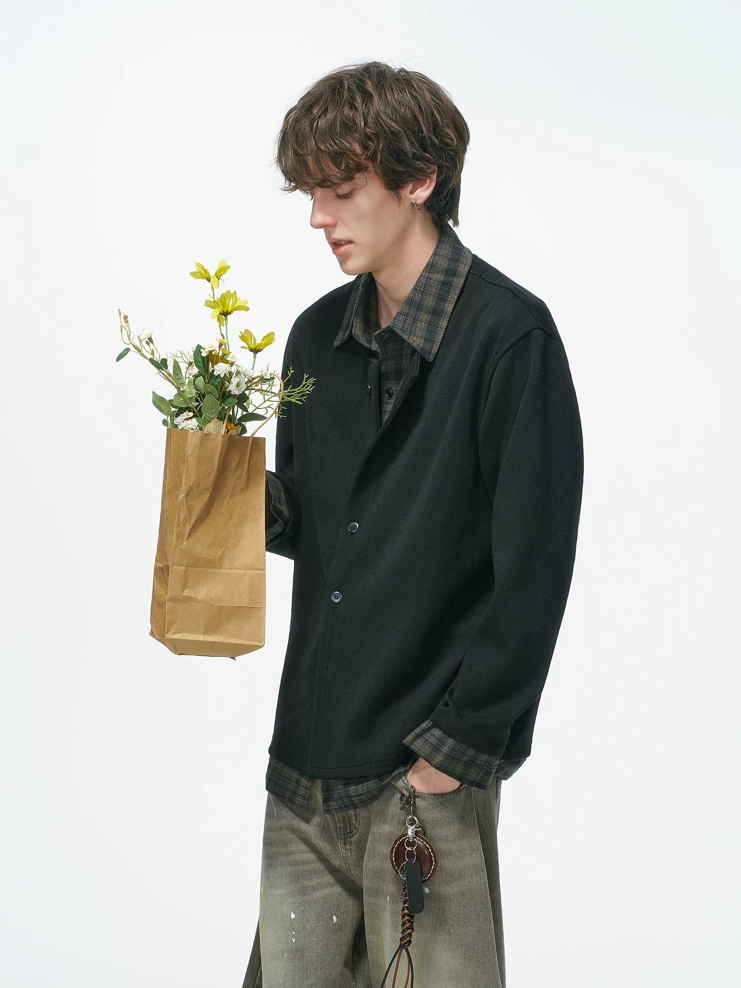 Hearthlayer Plaid Collar Knit Shirt
