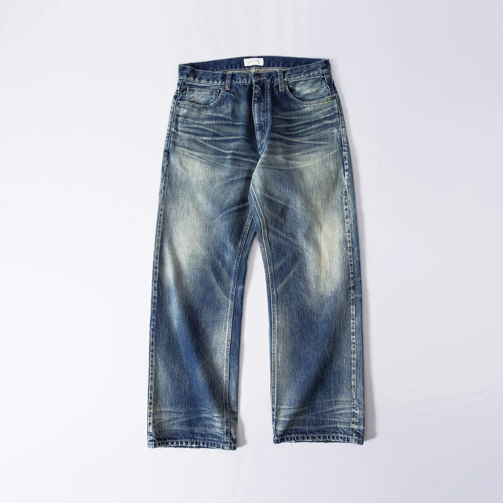 Water-Washed Straight-Leg Blue Jeans