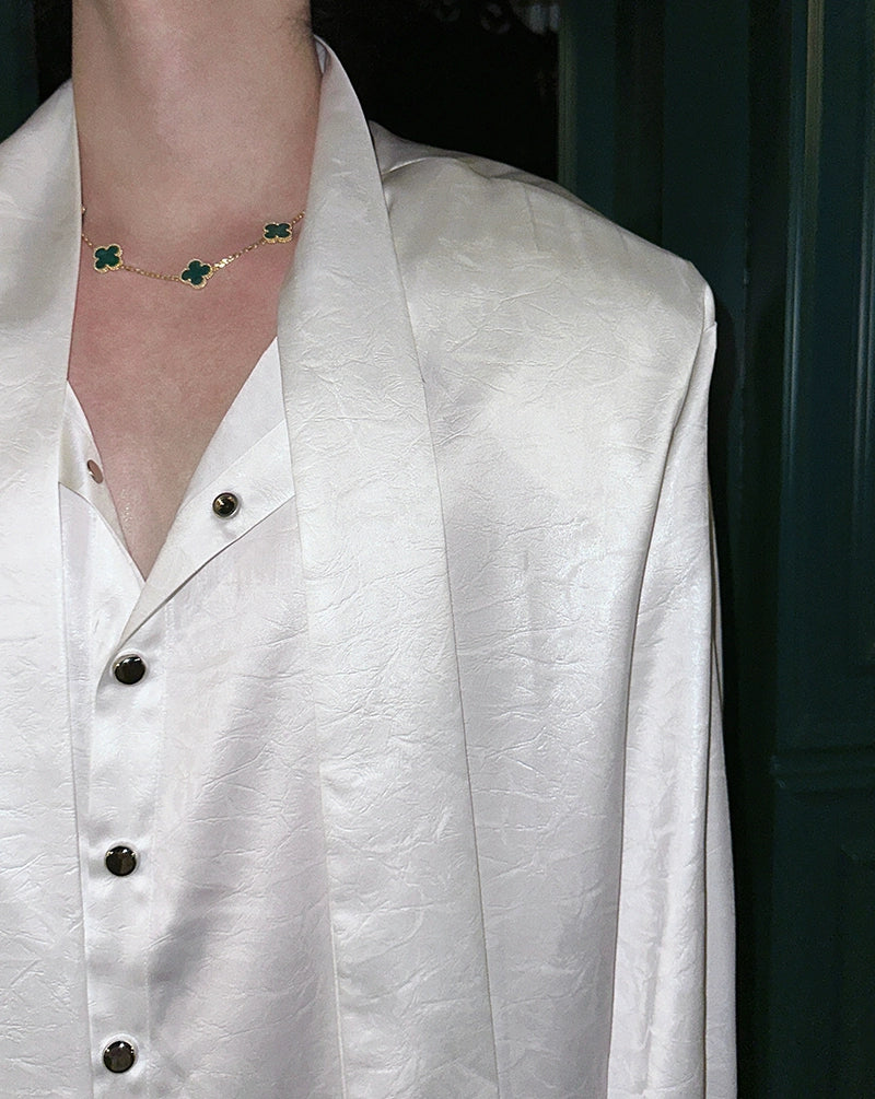 Glossy Tie Neck Shirt