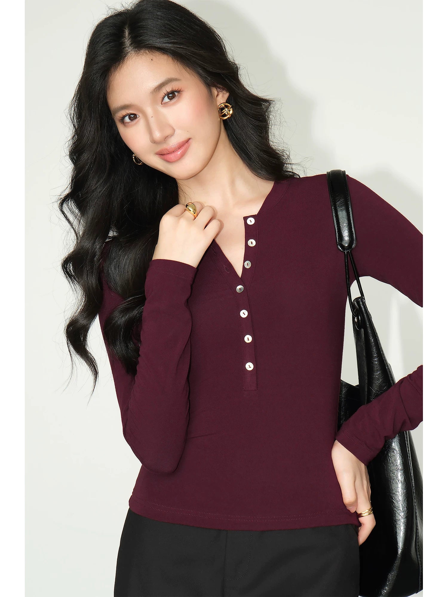 Slim Ribbed Buttoned Henley Tops