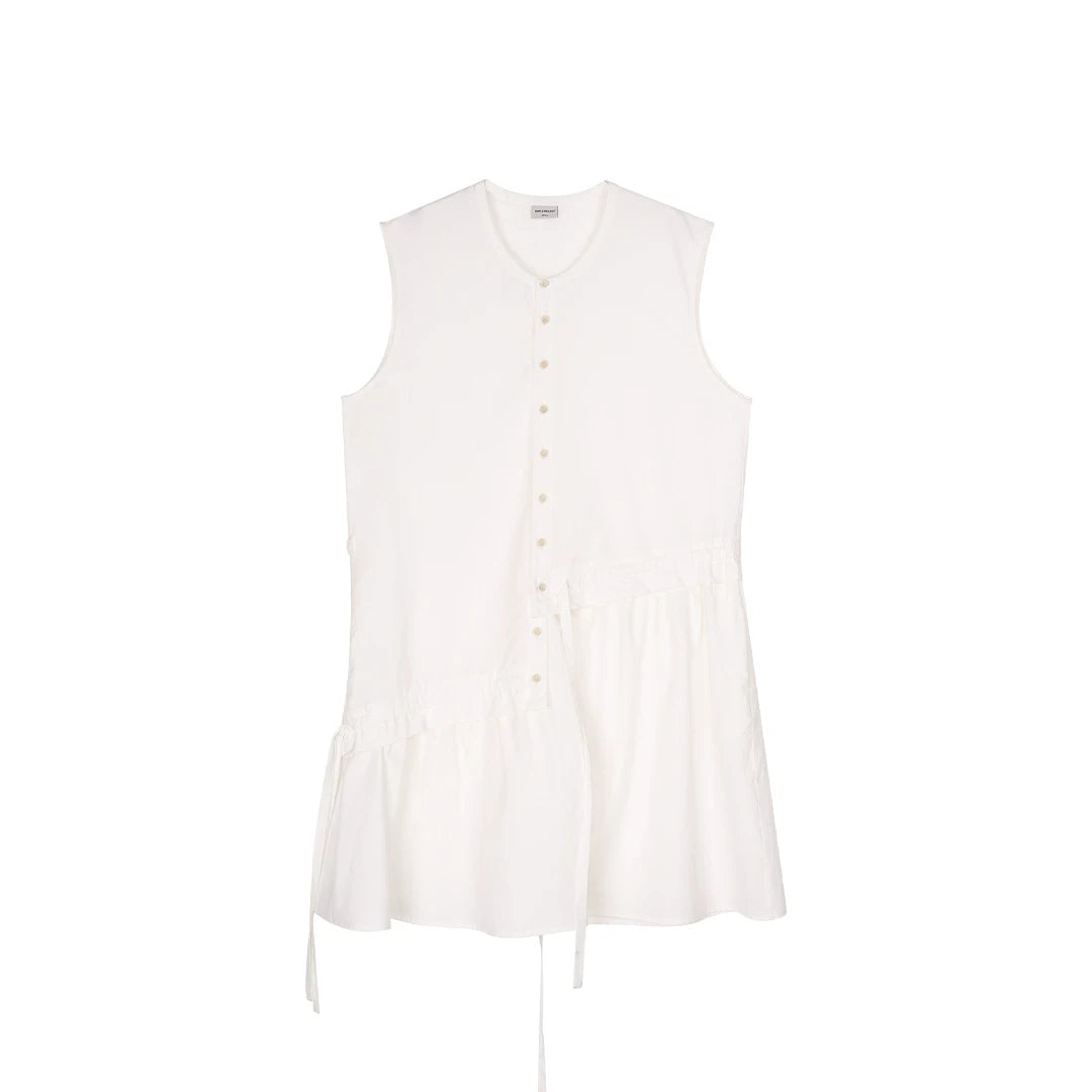 Sleeveless Button-Front Tie-Waist Dress
