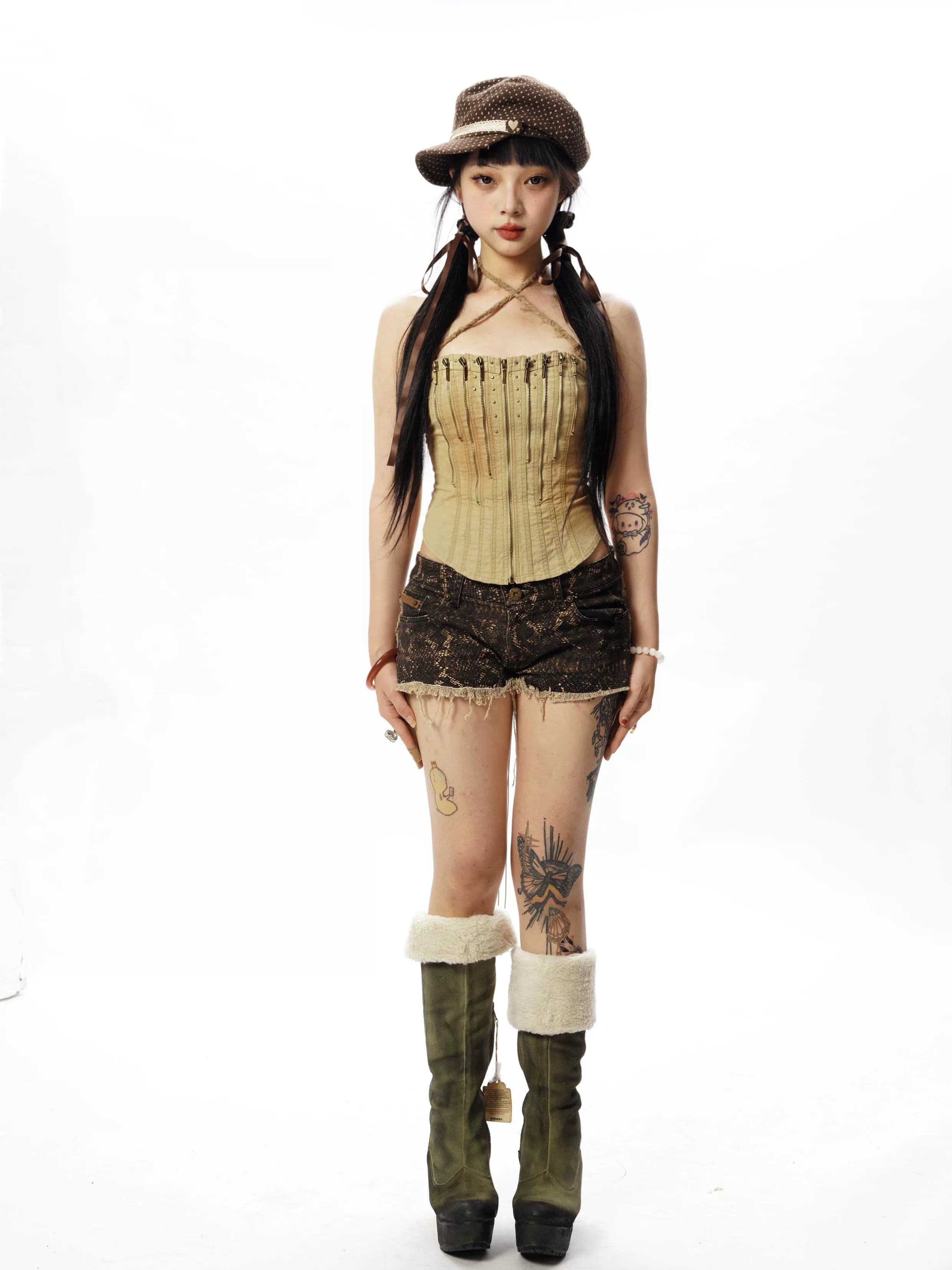 Viper Fringe Distressed Snakeprint Shorts