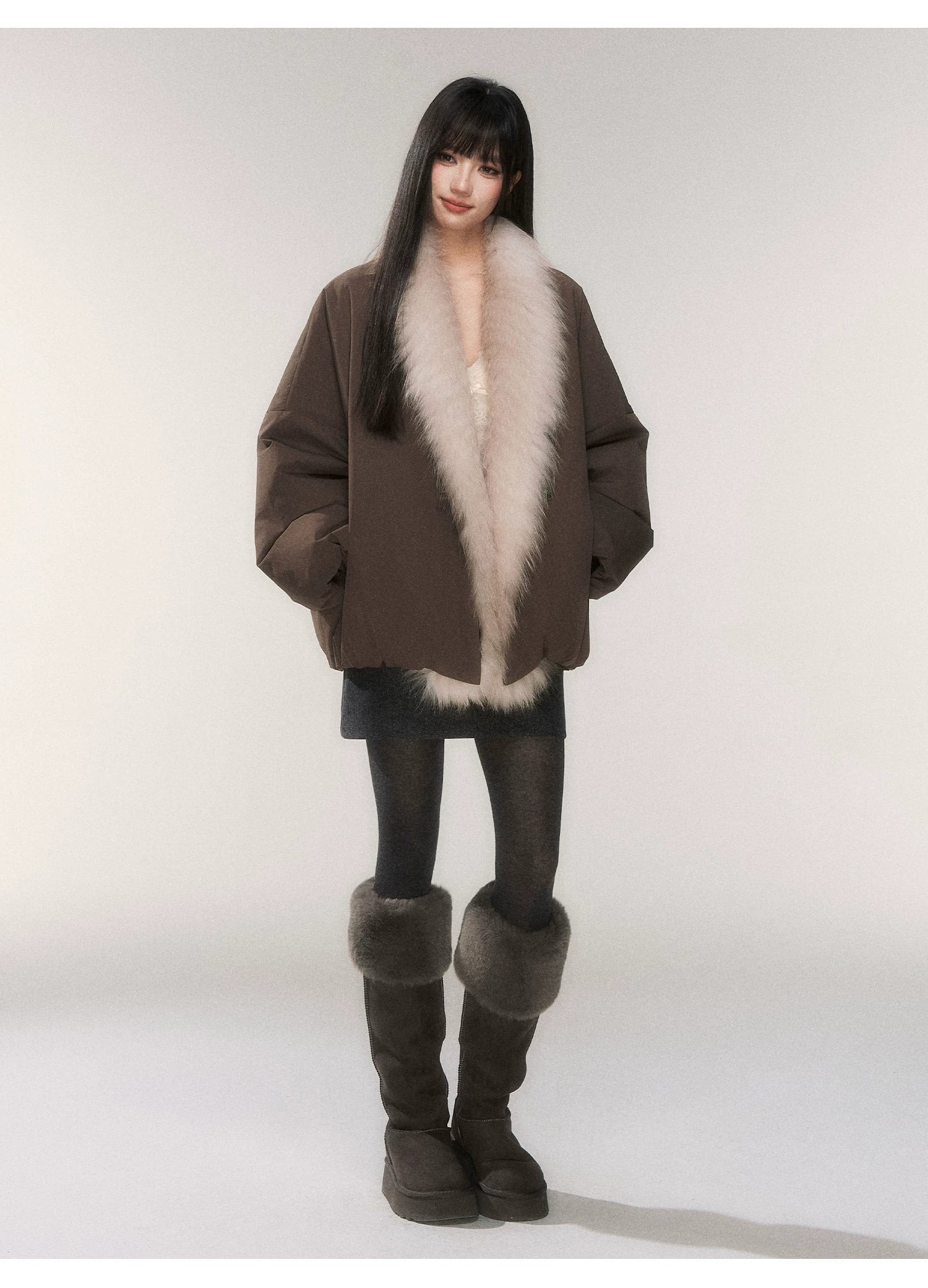 Mocha Snowdrift Faux Fur Collar Parka