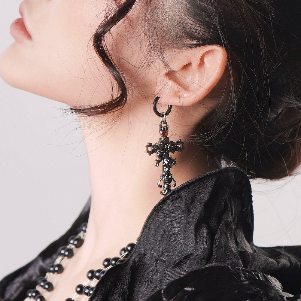 Gothic Black Cross Earring