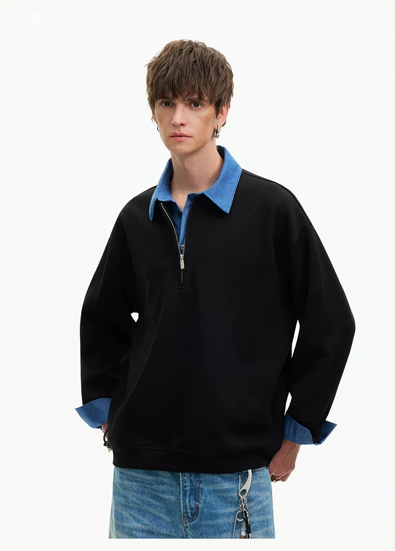 Skyline Layered Collar Half‑Zip Sweatshirt