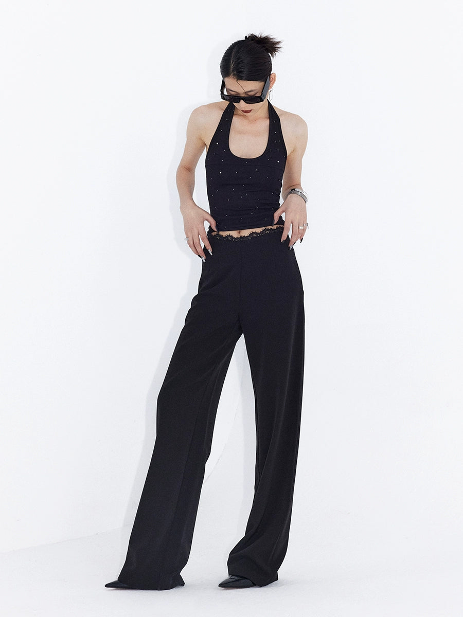 Moonlit Lace-Waist Wide-Leg Pants