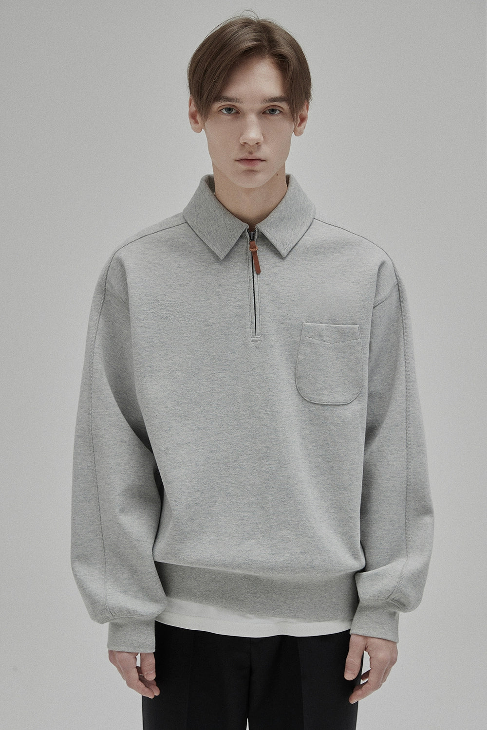 Half-Zip POLO Collar Pocket Oversized Sweatshirt