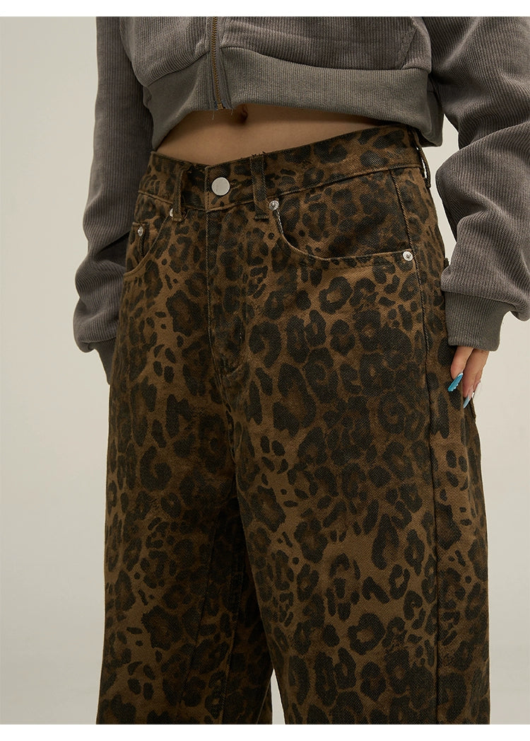 Leopard Print Relaxed Wide Leg Pants