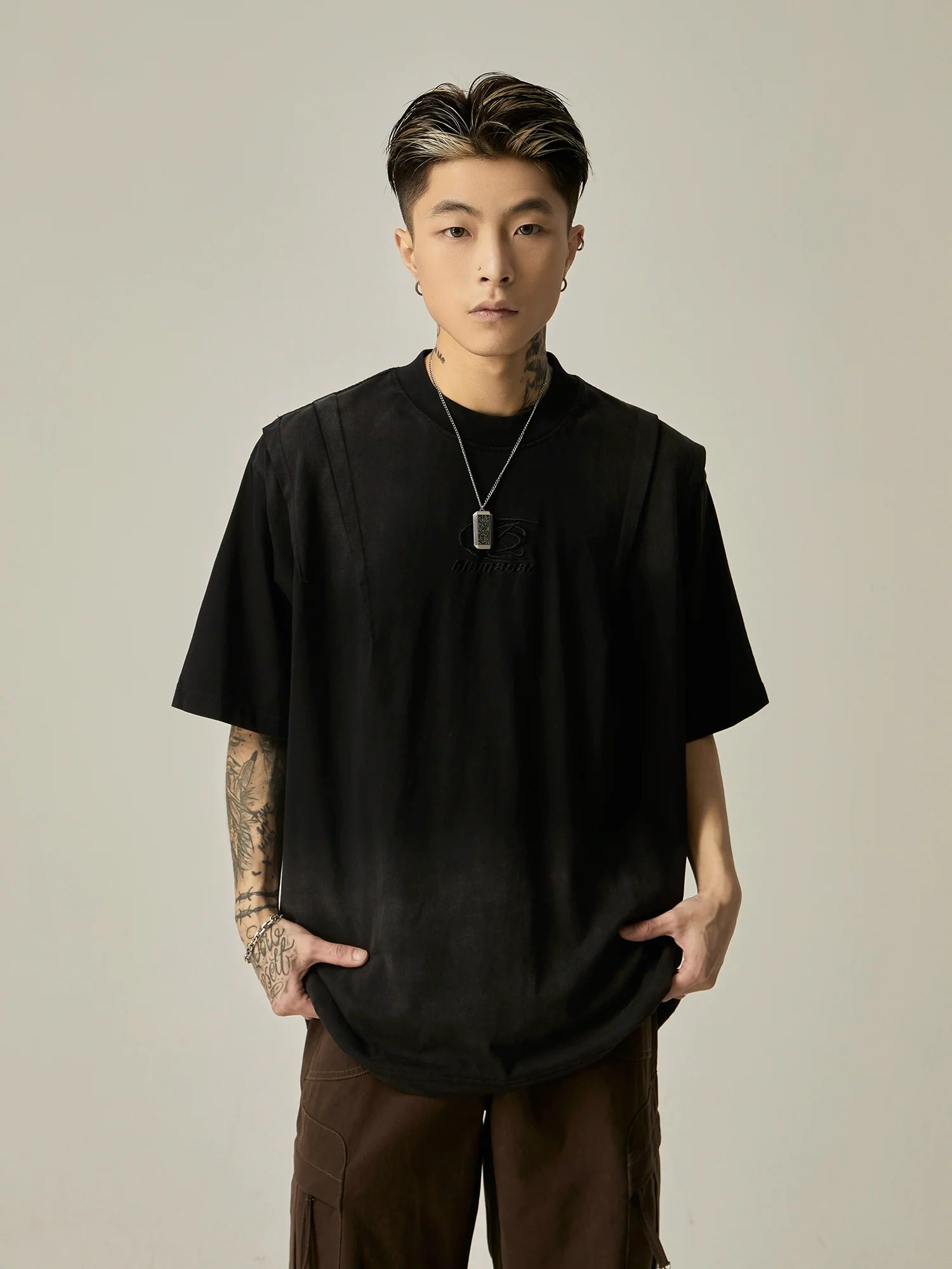 Oversized Black Tee with Subtle Logo