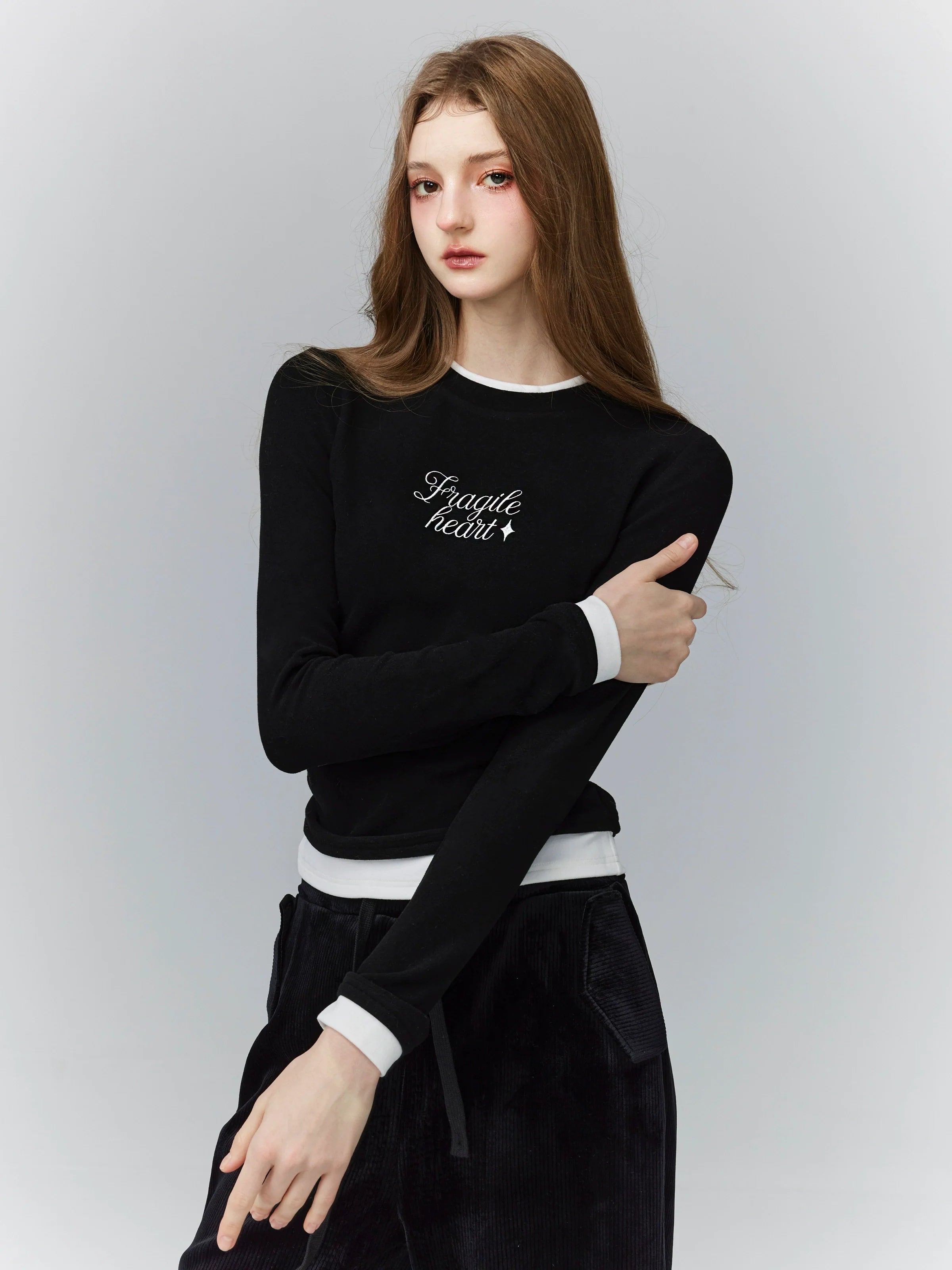 French Hearts Embroidered Long Sleeve Crop Top