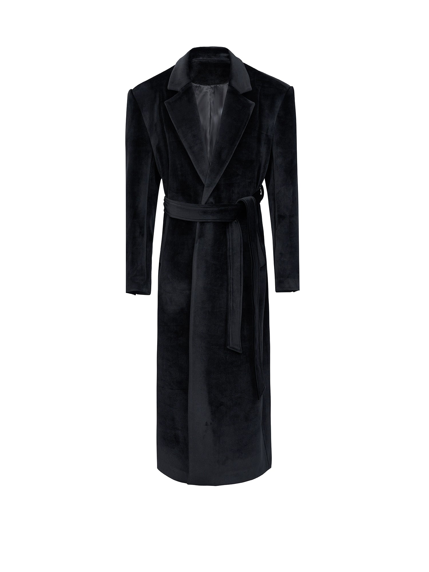 Black Velvet Belted Overcoat