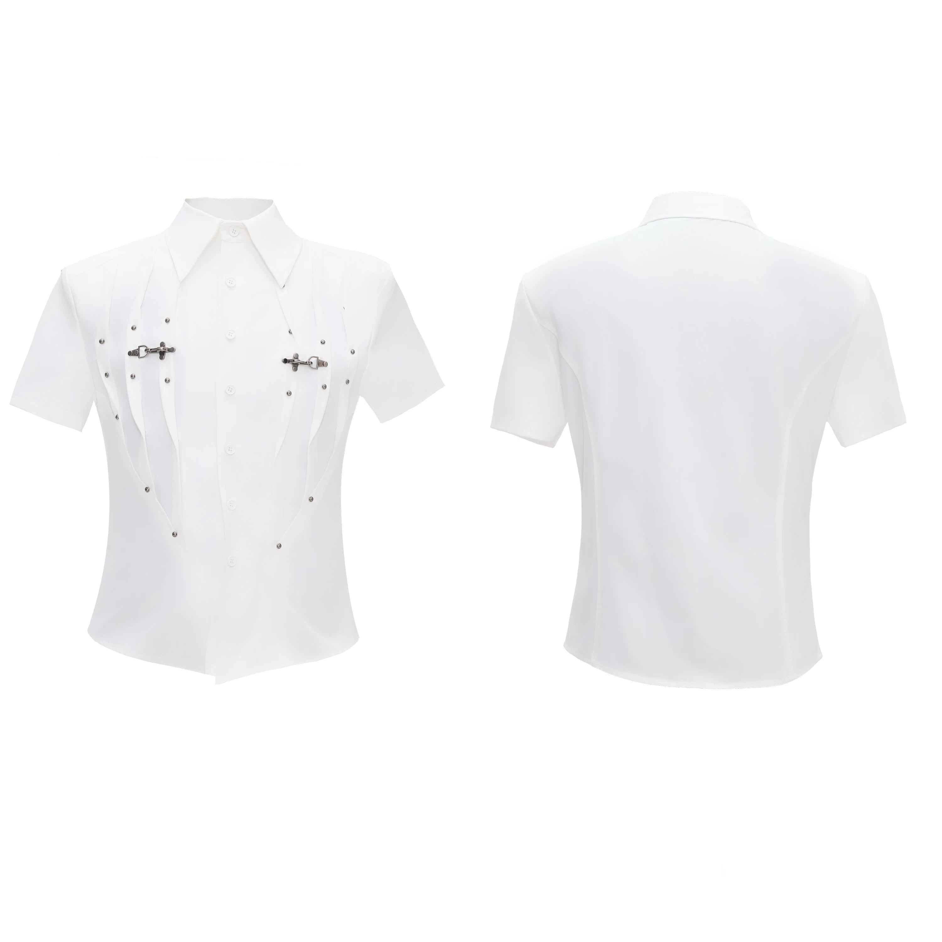 Pleated Safety Pin Accent Shirt