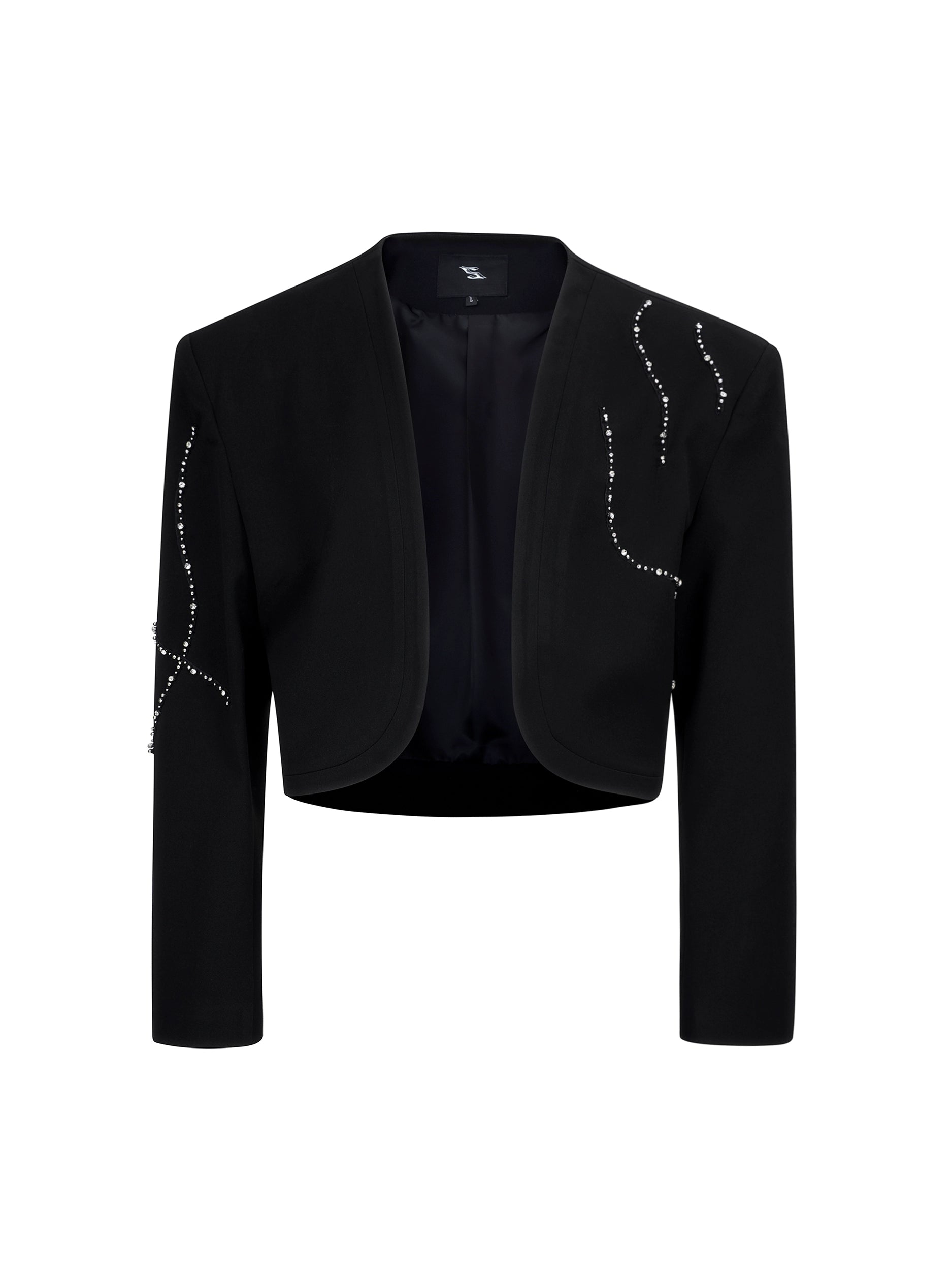 Black Cropped Blazer with Rhinestone Embellishments