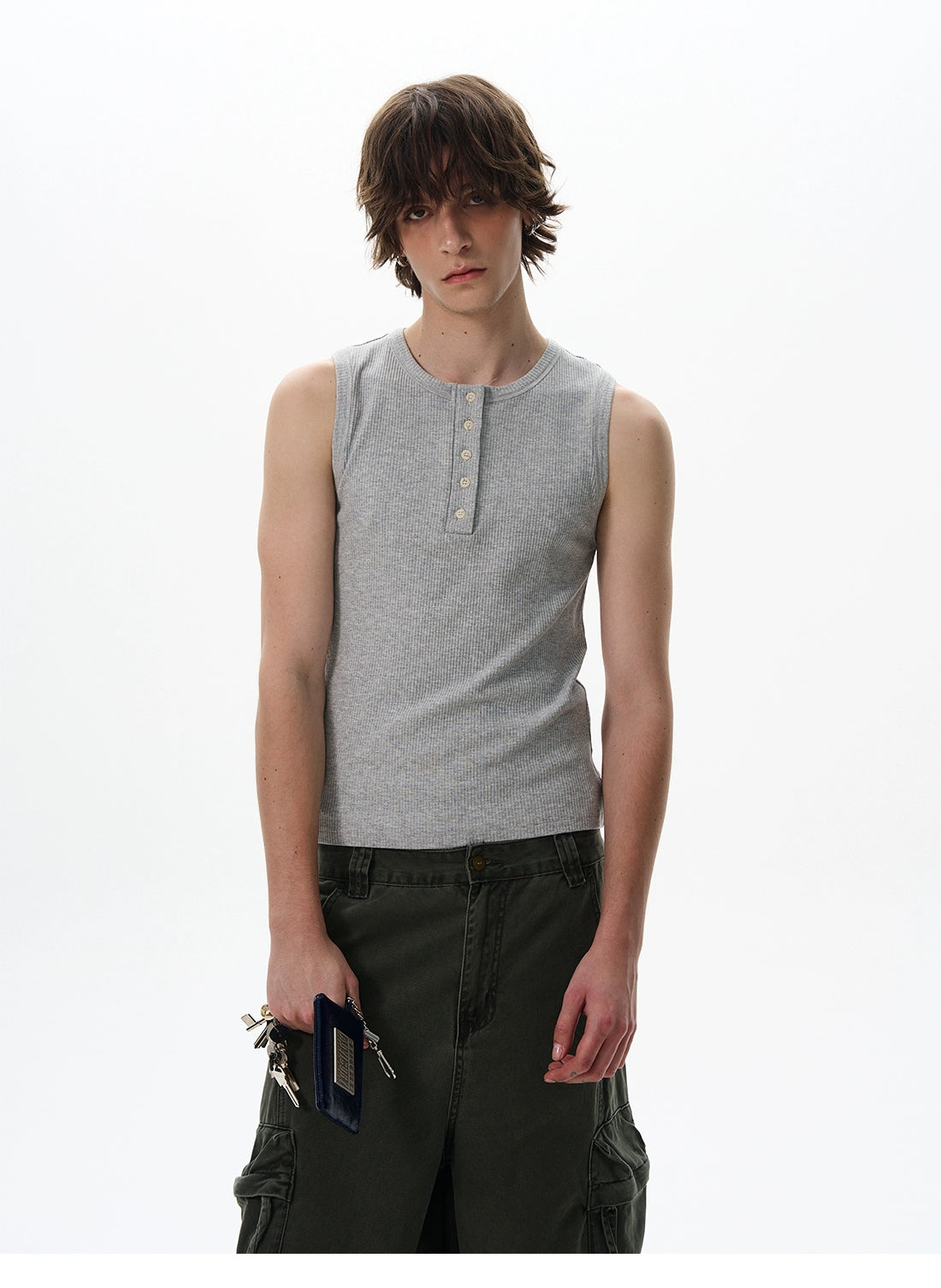 Slim Sleeveless Henley Tank Top