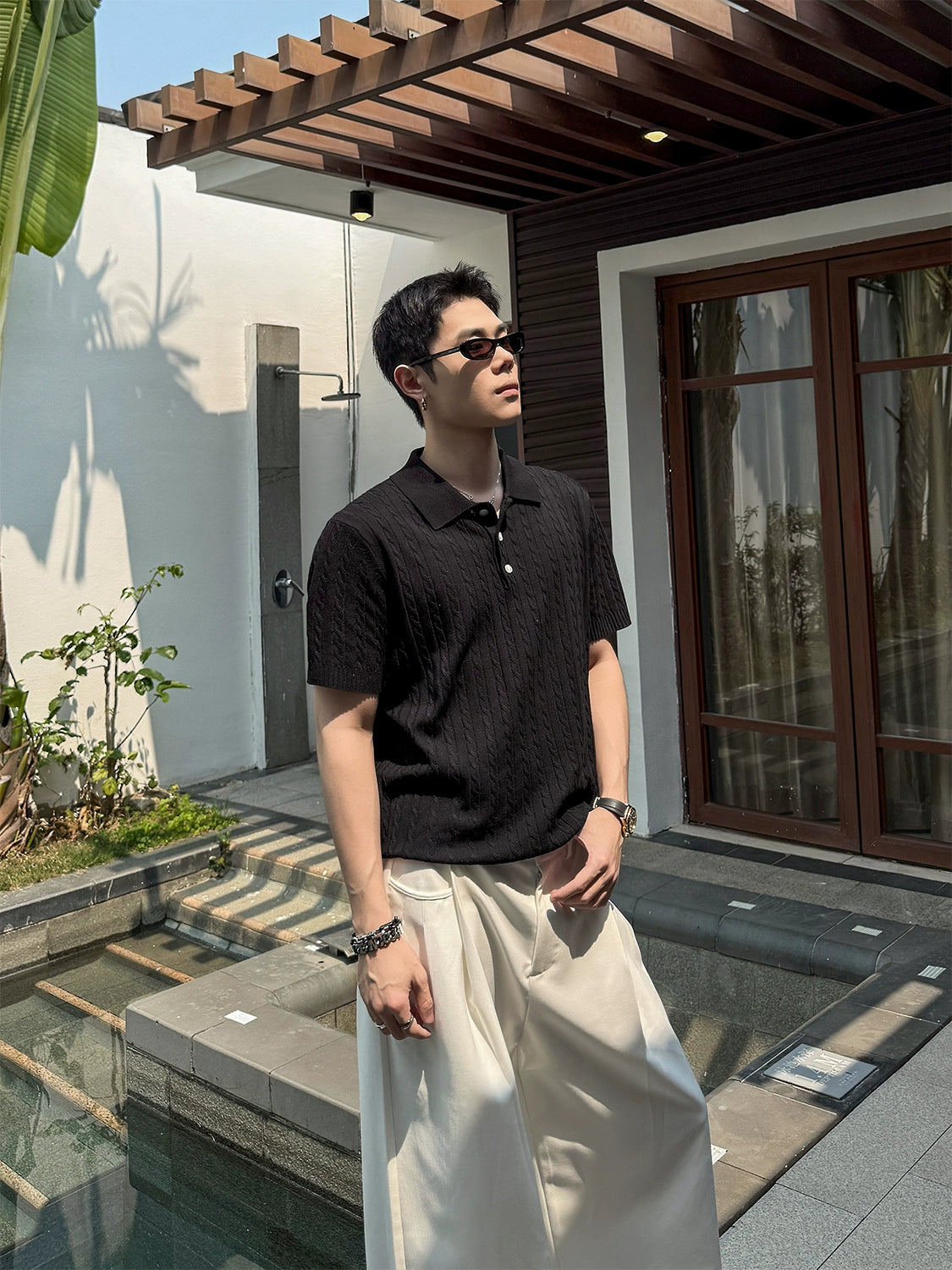 Sunlit Cable Knit Polo