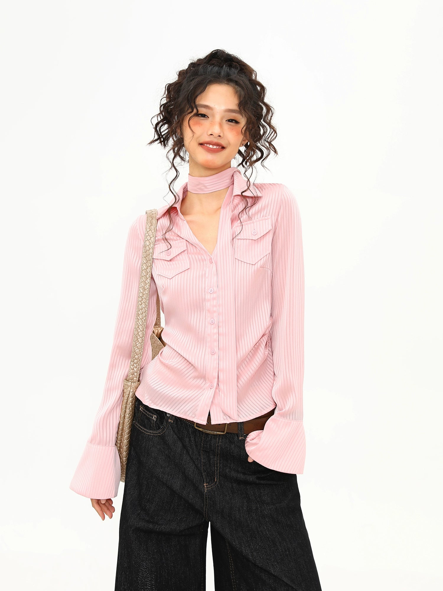 Sugar Ribbon Pinstripe Blouse