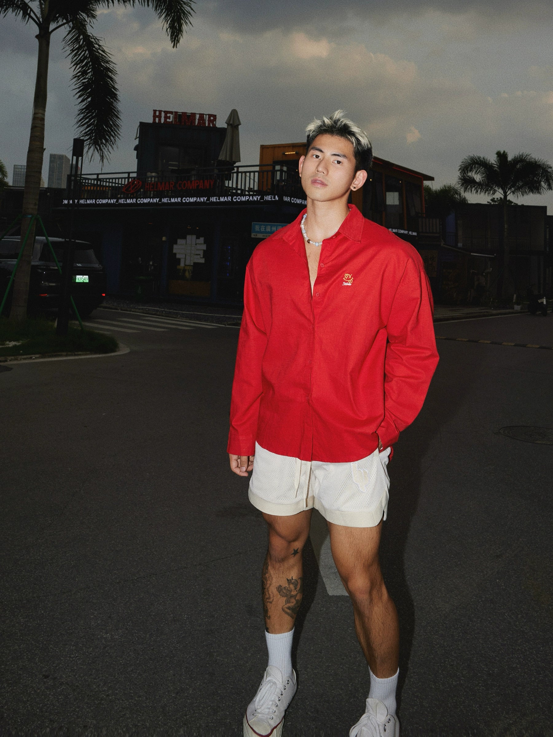 Red Embroidered Button-Up Shirt