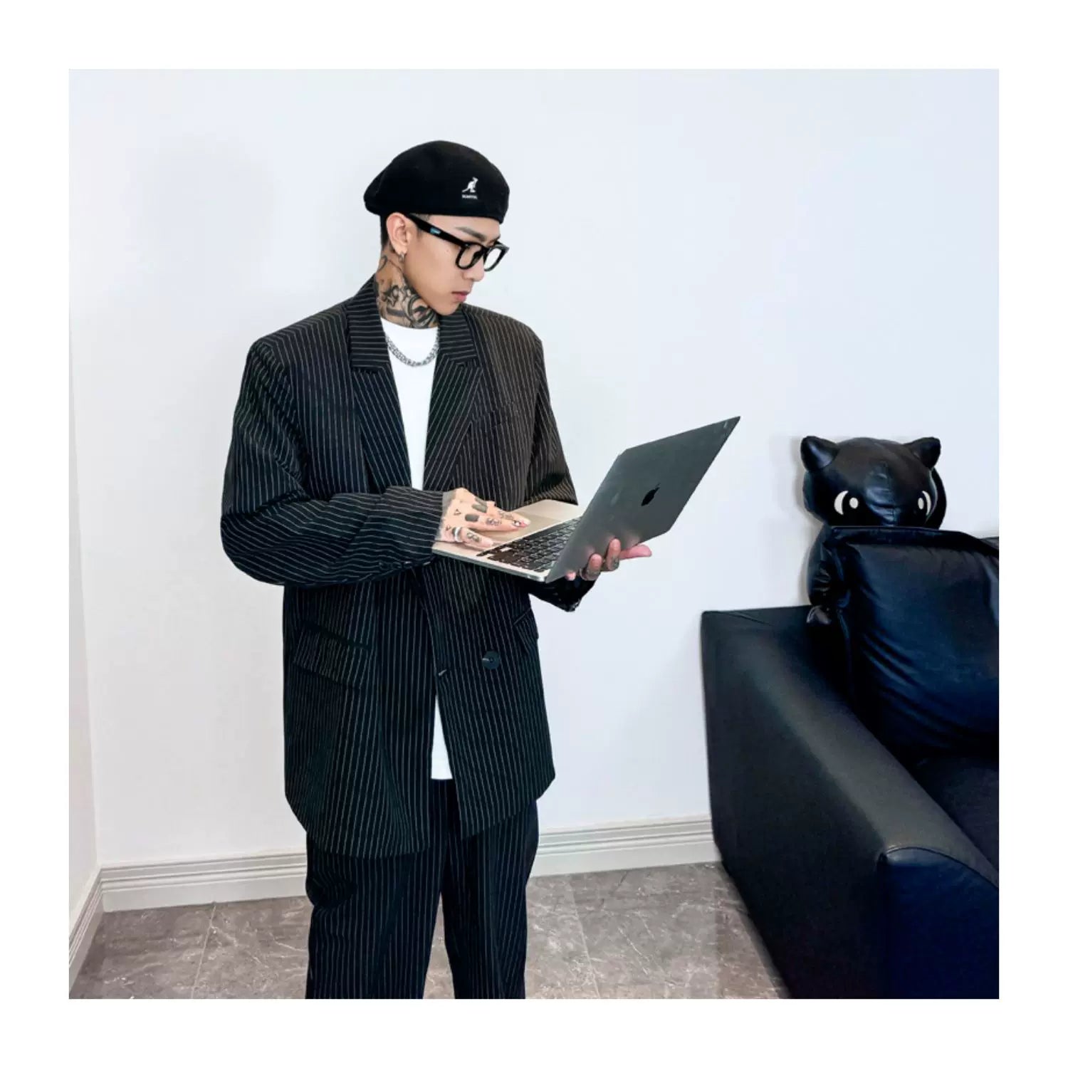 Midnight Muse Oversized Pinstripe Blazer and Pants Setup