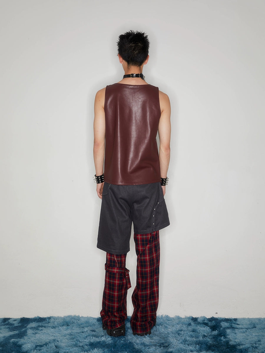 Hybrid Plaid-Panel Cargo Pants