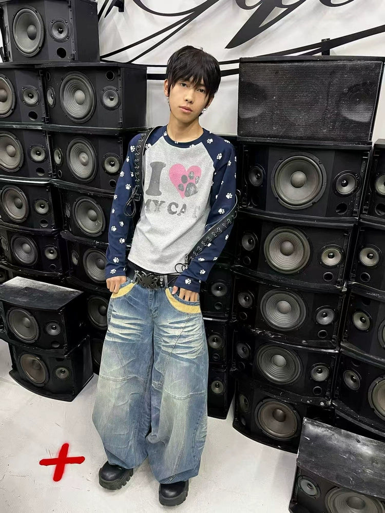 Pawprint Heart Cat Lover Raglan Longsleeve