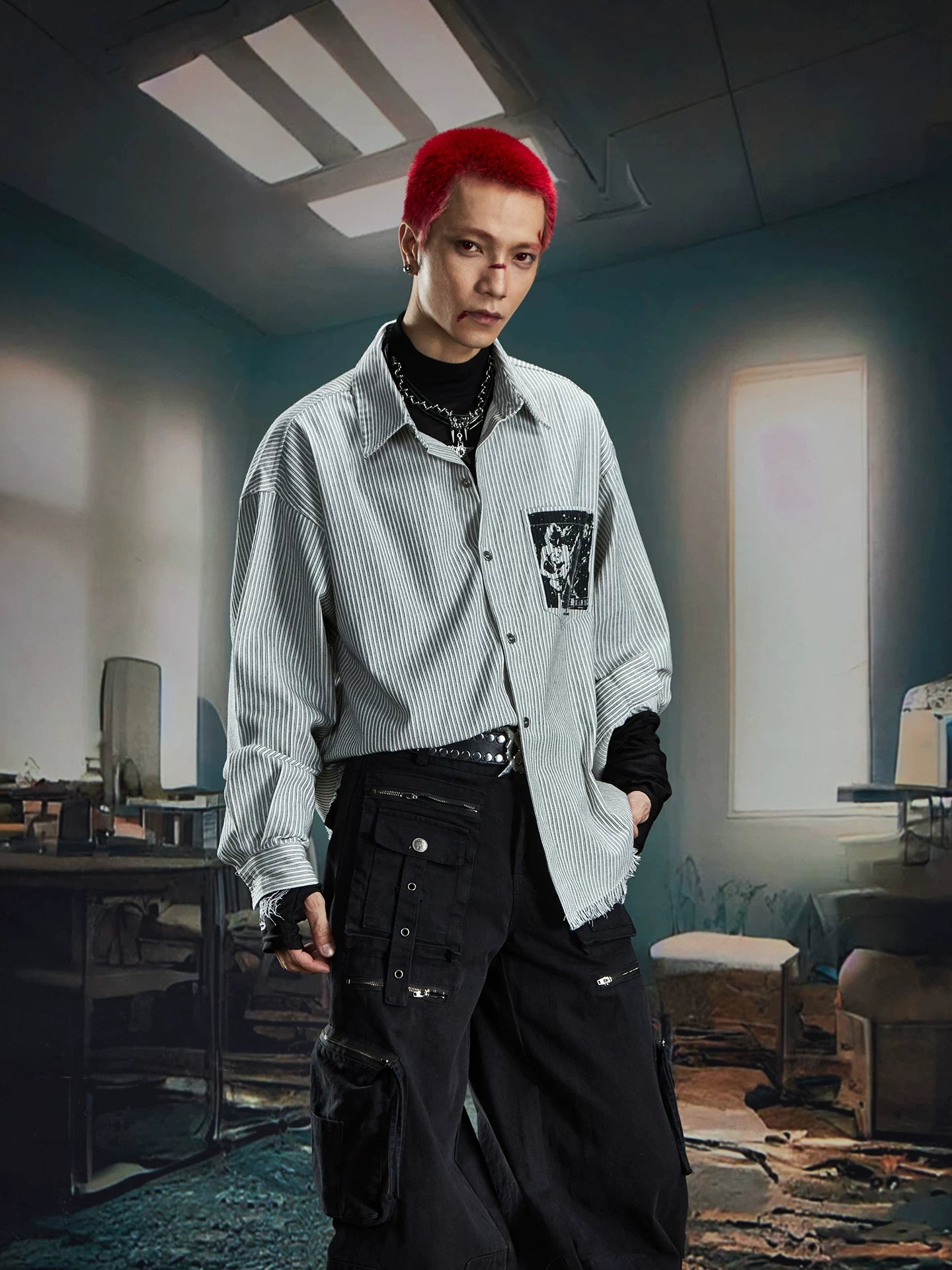 Riot Print Pinstripe Punk Shirt