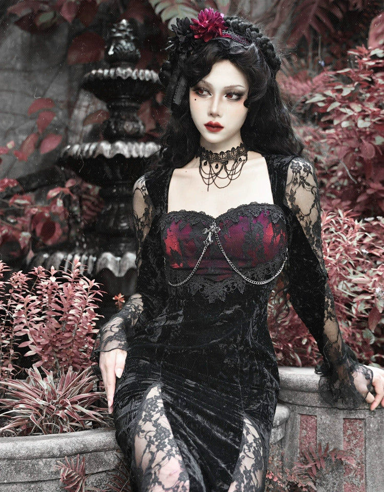 Black Lace Gothic Maxi Dress