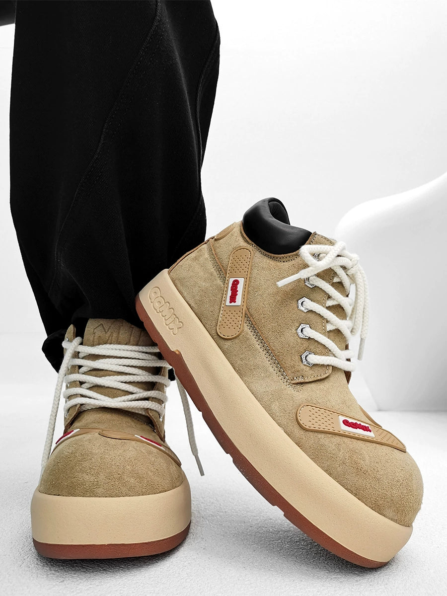 Beige Suede Chunky Platform Sneakers with Gum Sole