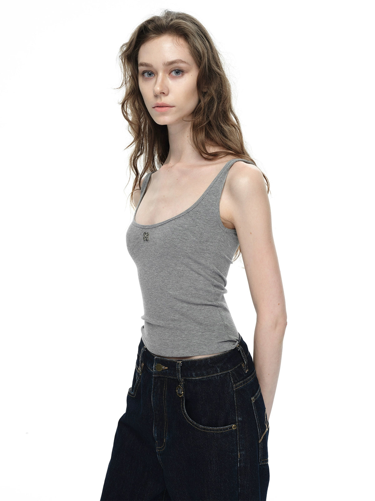 Black/White/Grey Metallic Plunge Tank Top