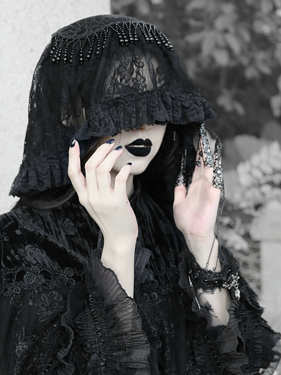 Gothic Black Lace Bonnet Veil
