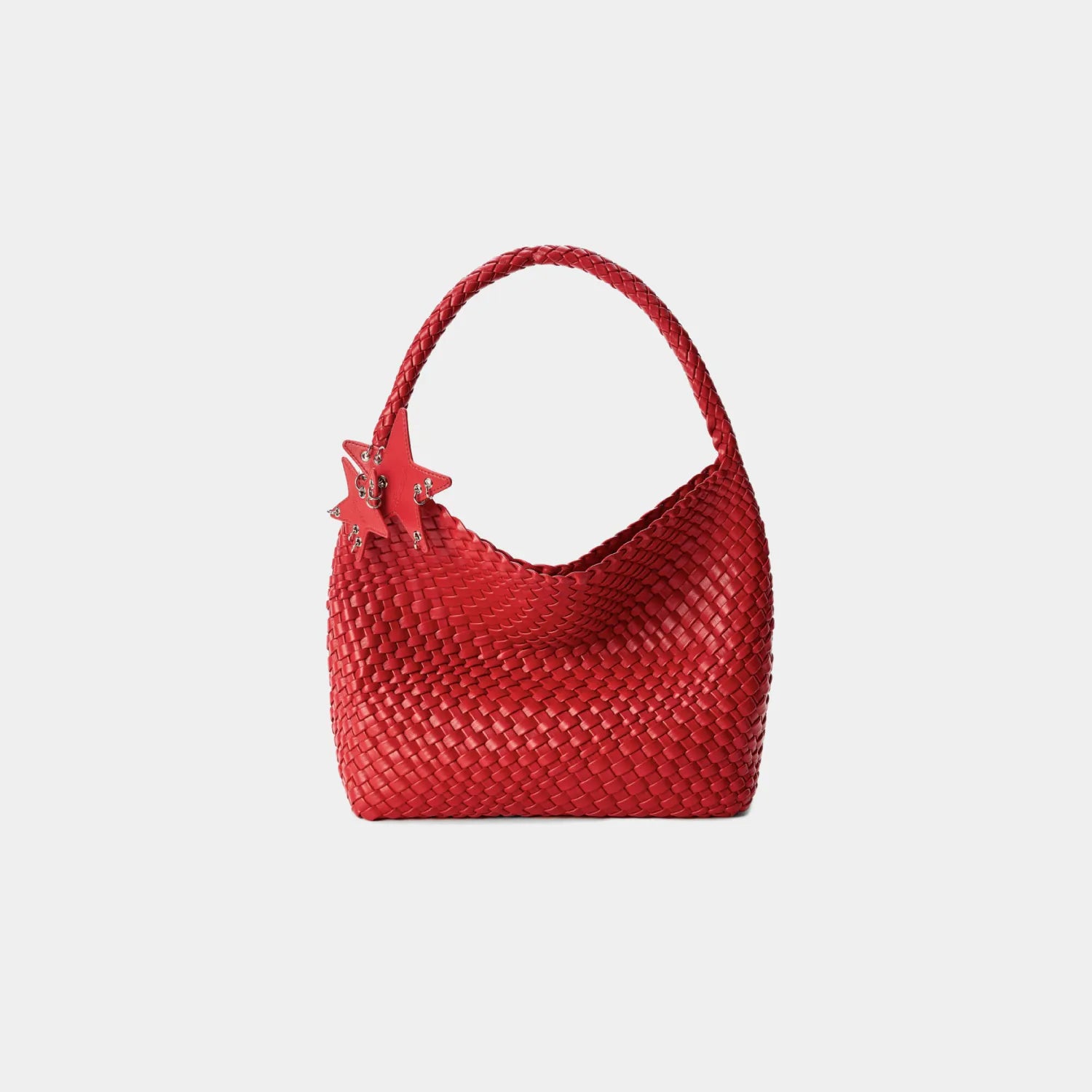 Metallic Woven Star Hobo Tote - Red