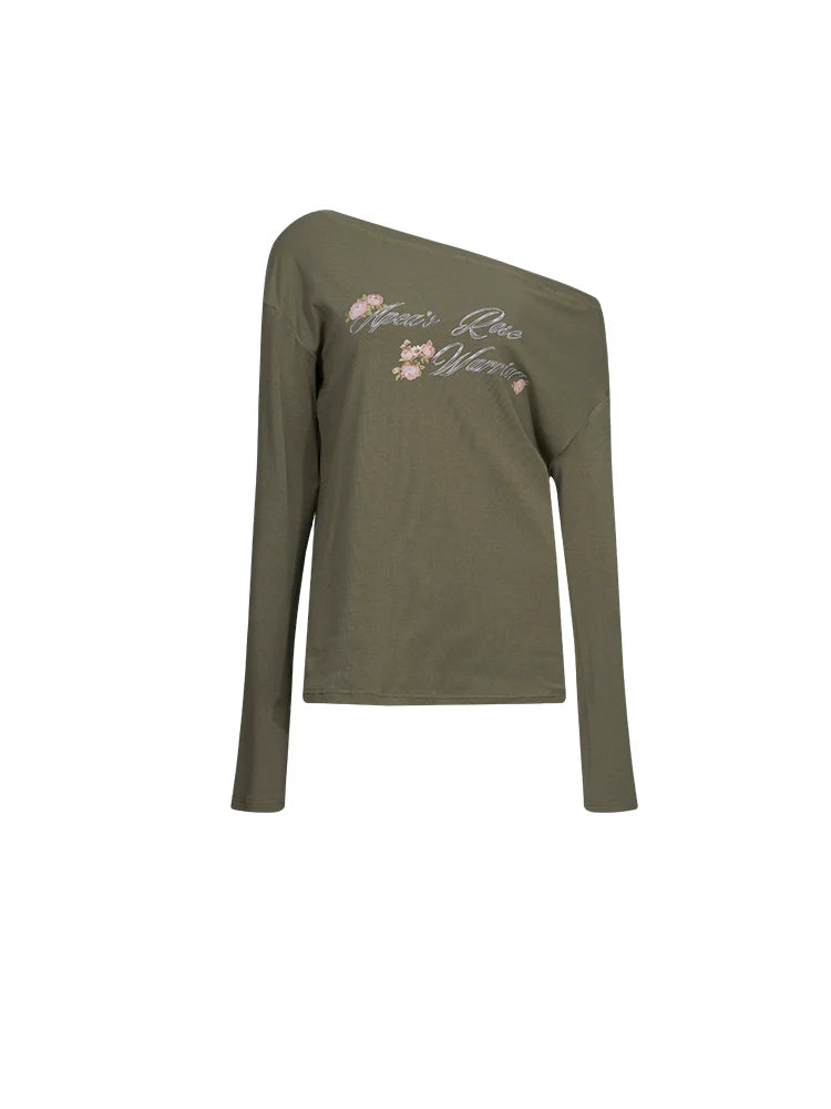 Olive Bloom Off-Shoulder Tee