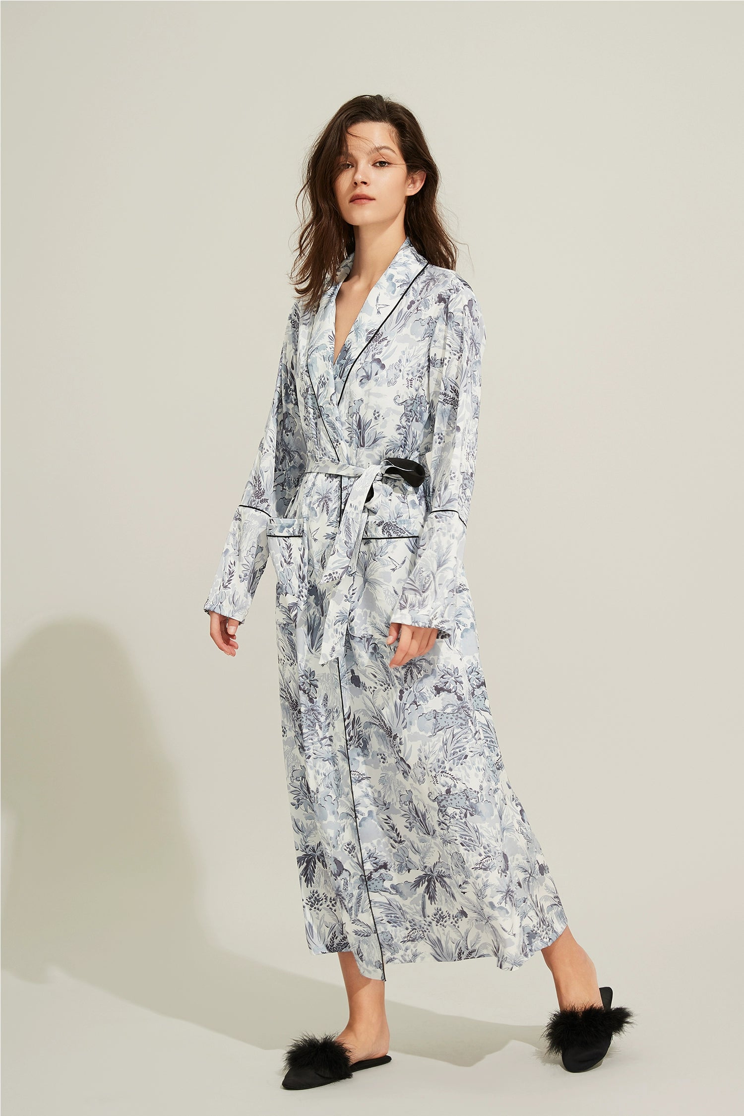 Silk Thin Long Robe With Tie Waist Sleepwear - chiclara