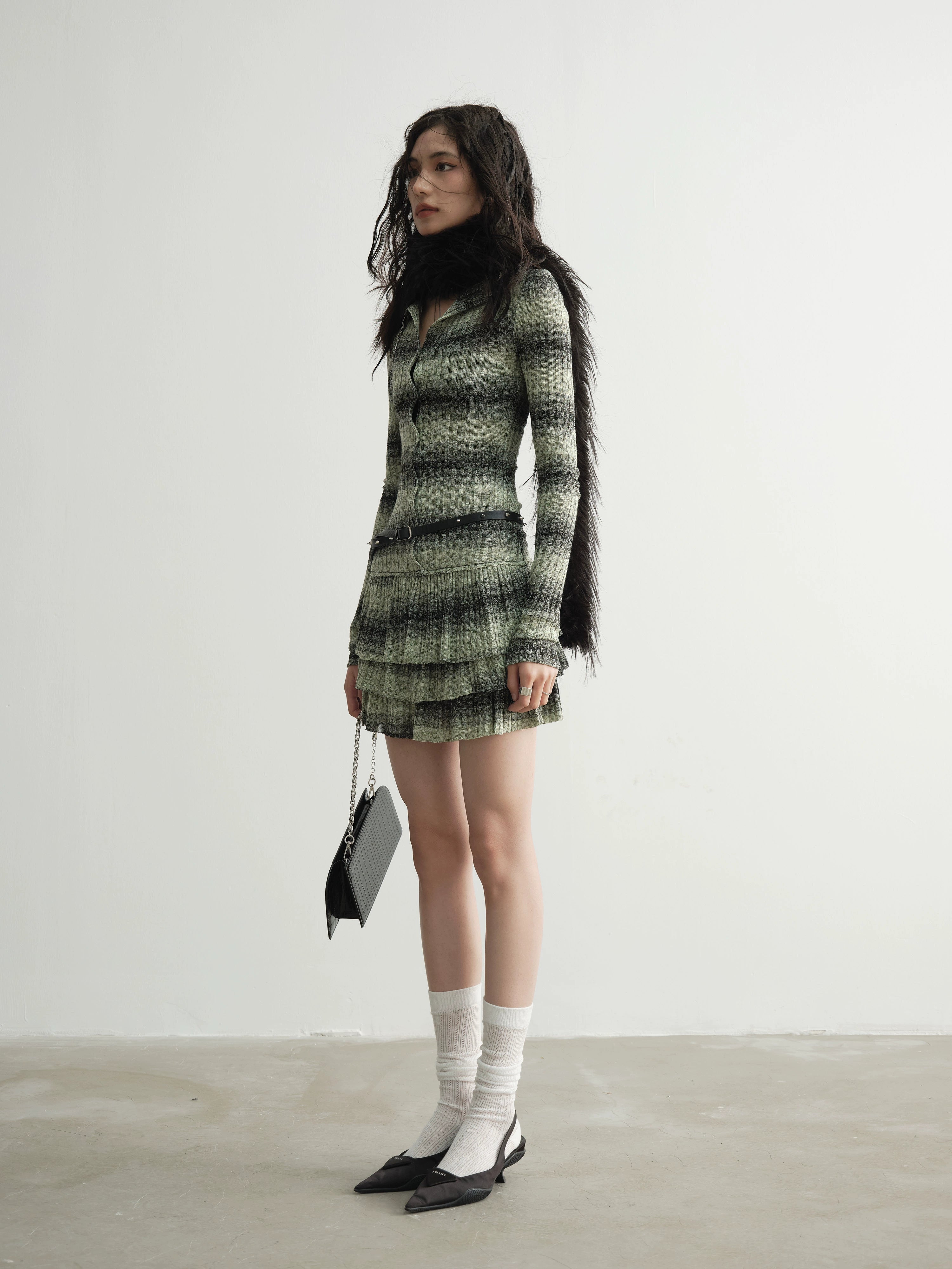 Striped Ribbed Ruffle Knit Dress