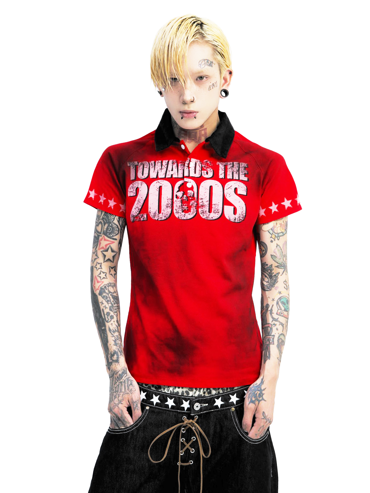 Crimson Y2K Starfield Polo
