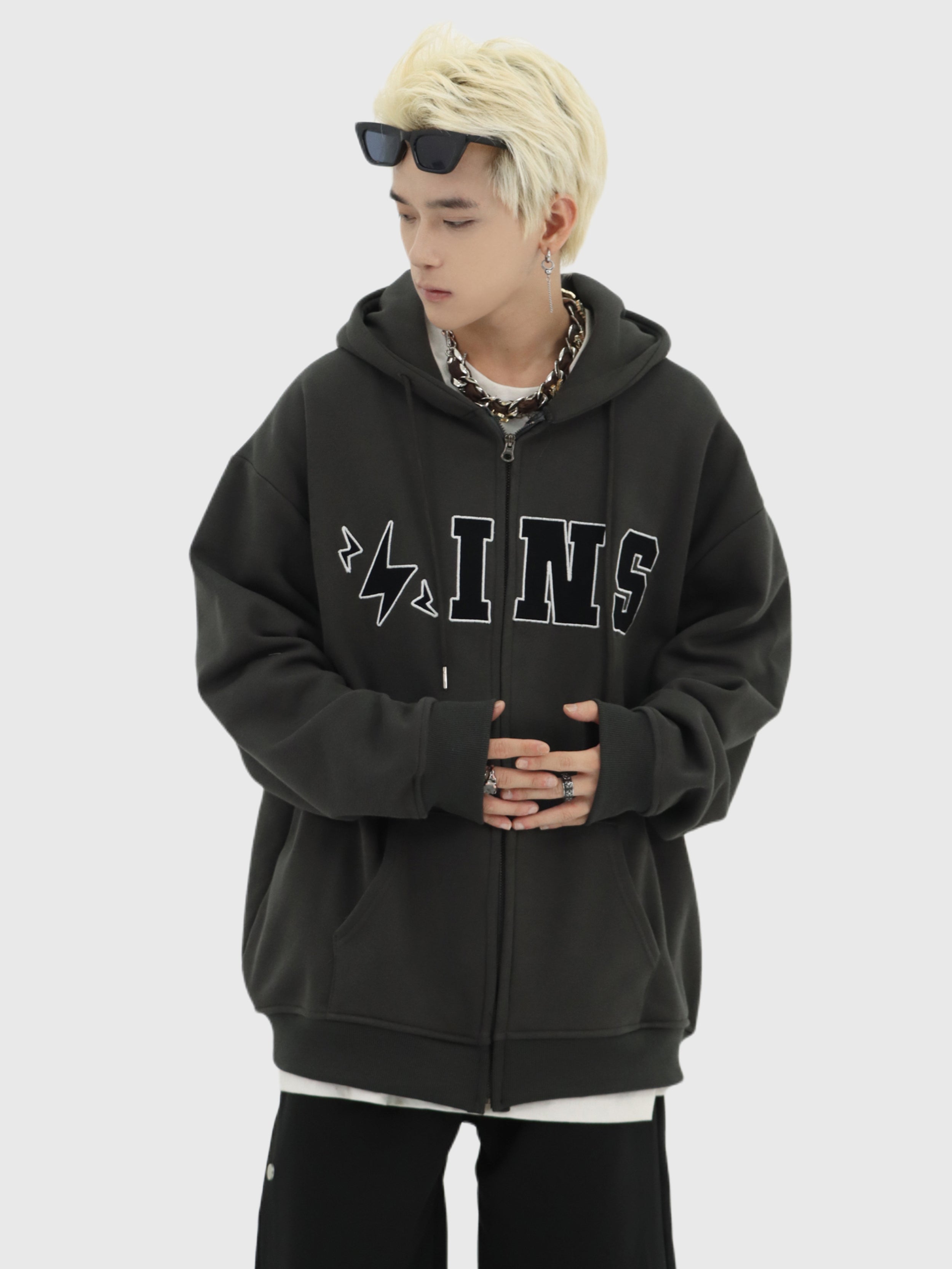 Oversized Logo Zip-Up Jacket - chiclara