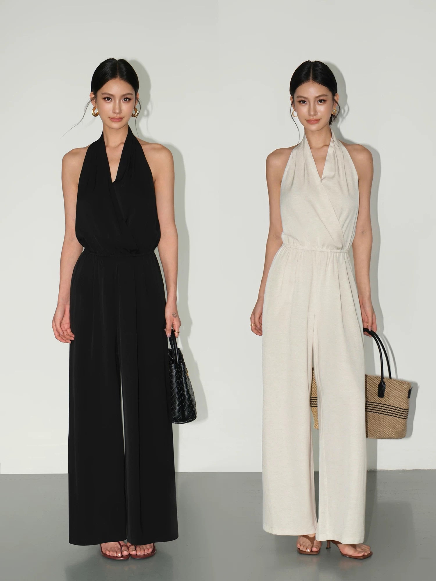 Draped Halter Wide Leg Jumpsuit