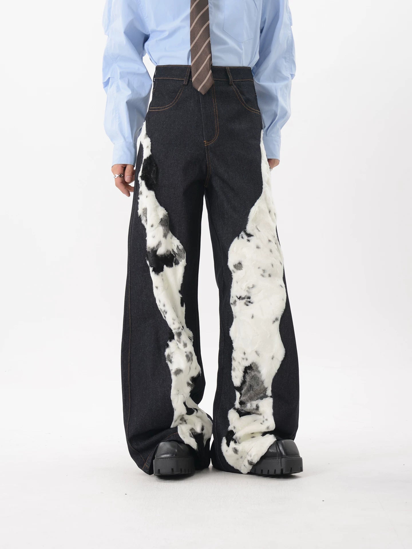 Frosted Torrent Splice Fur Denim Trousers