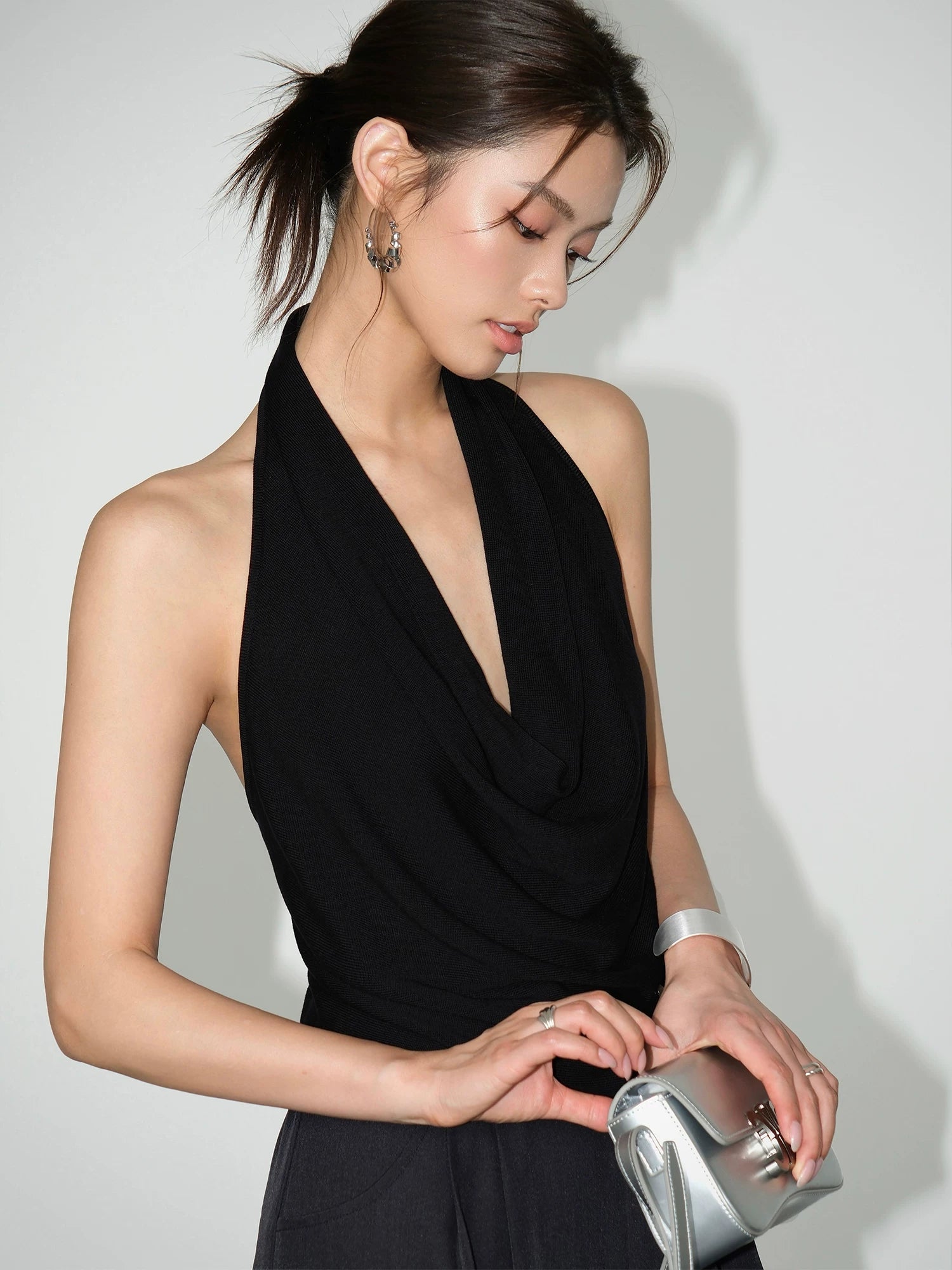 Midnight Cascade Drape Halter Top