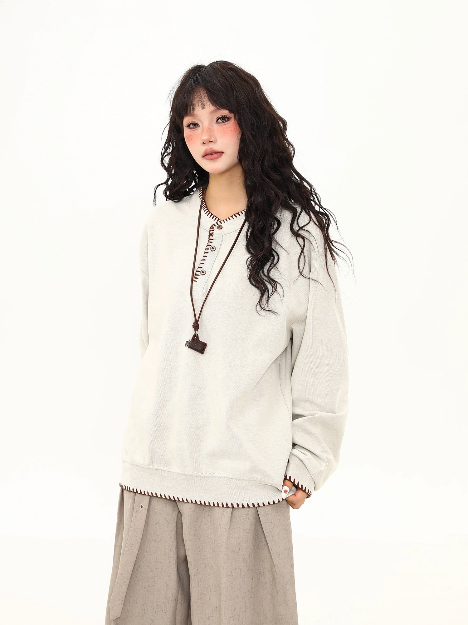 Oat Stitch Henley Sweatshirt