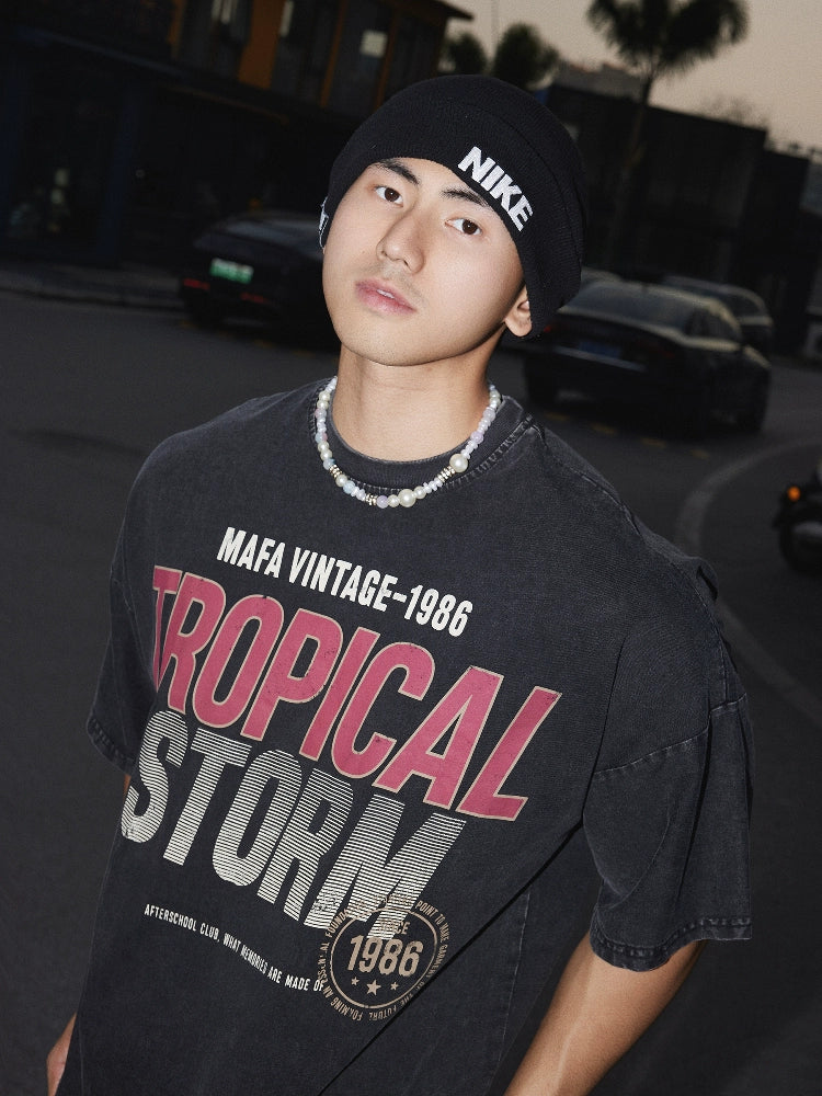 Vintage Black Tropical Storm Graphic Tee
