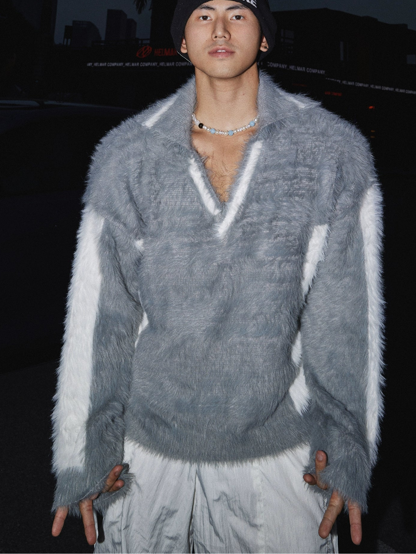 Contrast Panel Fuzzy Sweater