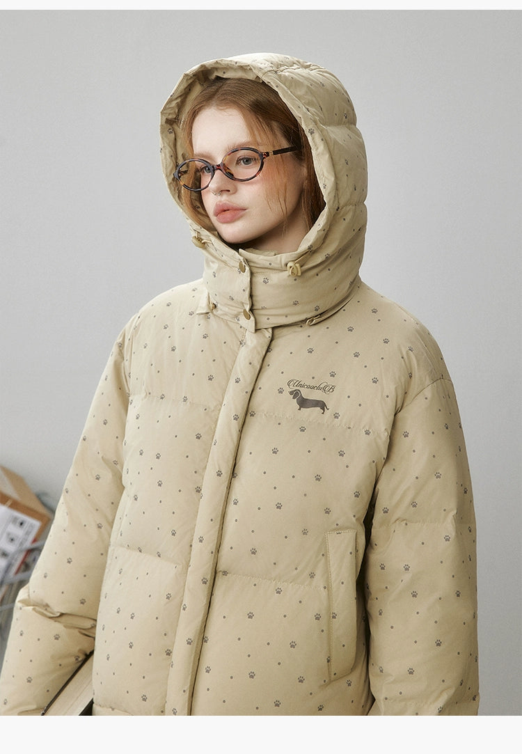 Black and Beige Hooded Puffer Jacket